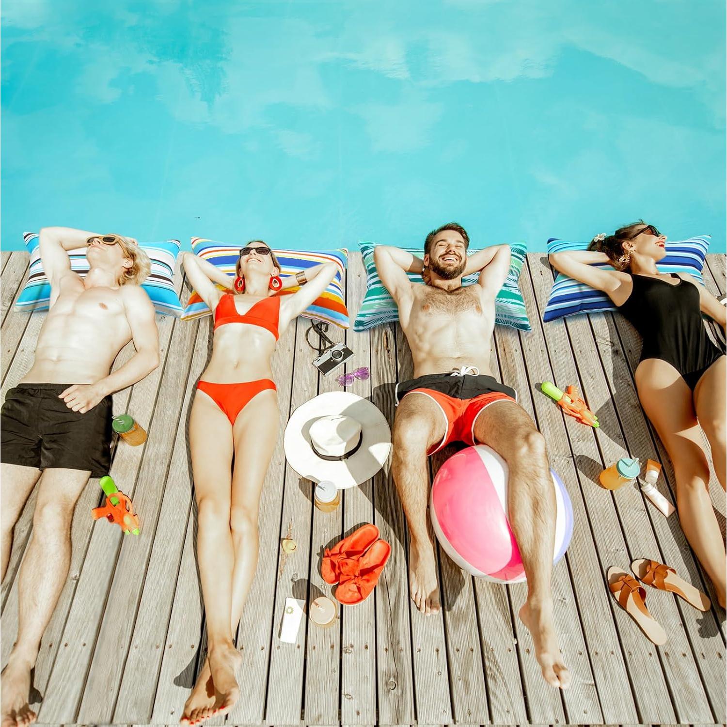 4 Almohadas Inflables de Playa Hollowfly con Fundas Rayas