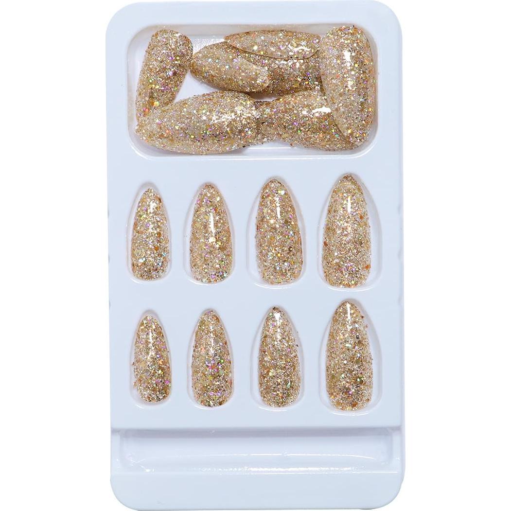 Uñas Postizas Brillantes Doradas Almendra TOGZOM 24 Pcs