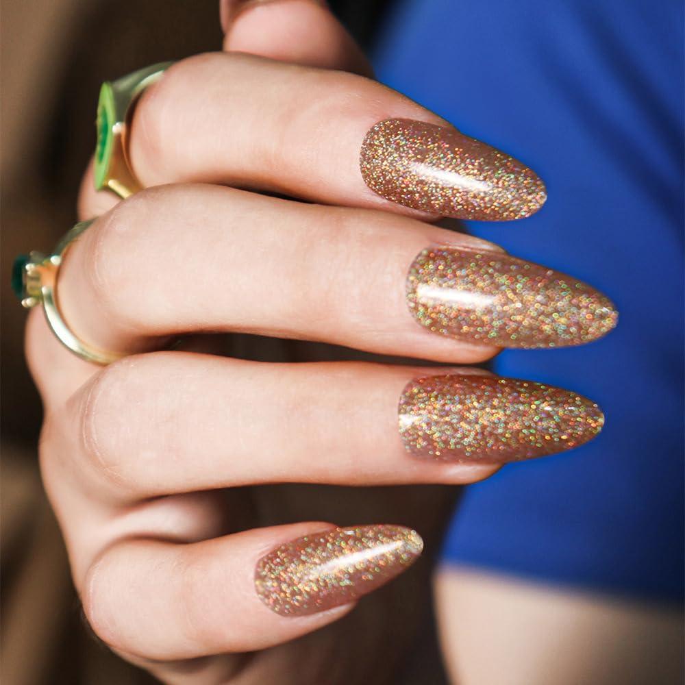 Uñas Postizas Brillantes Doradas Almendra TOGZOM 24 Pcs