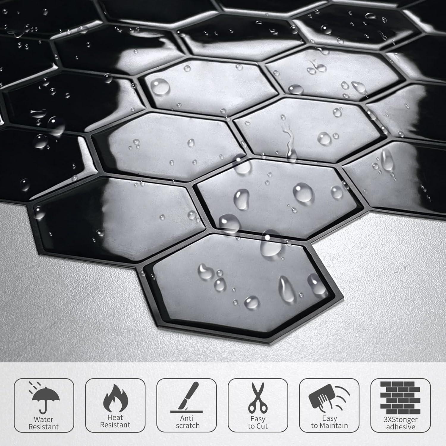 Azulejo Hexagonal Autoadhesivo MOONFUN Negro 30.48x30.48 cm - 10 Hojas