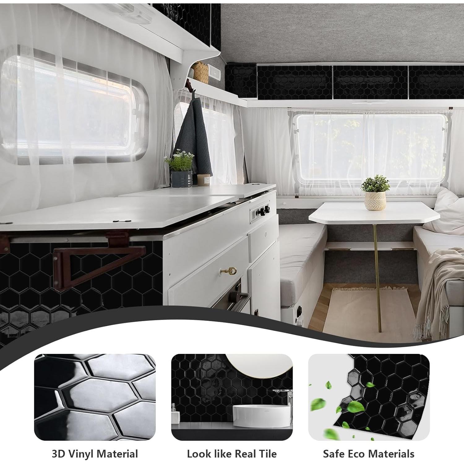 Azulejo Hexagonal Autoadhesivo MOONFUN Negro 30.48x30.48 cm - 10 Hojas