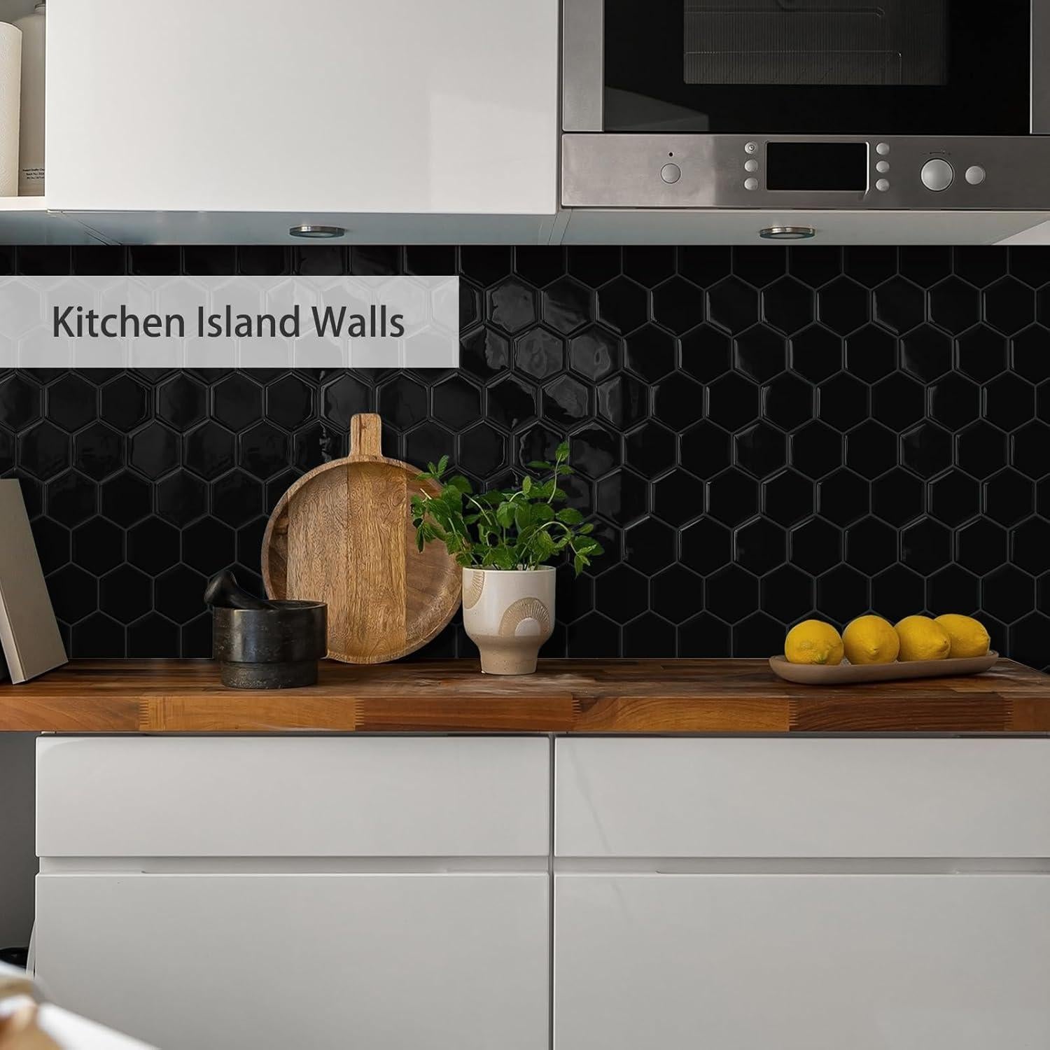 Azulejo Hexagonal Autoadhesivo MOONFUN Negro 30.48x30.48 cm - 10 Hojas