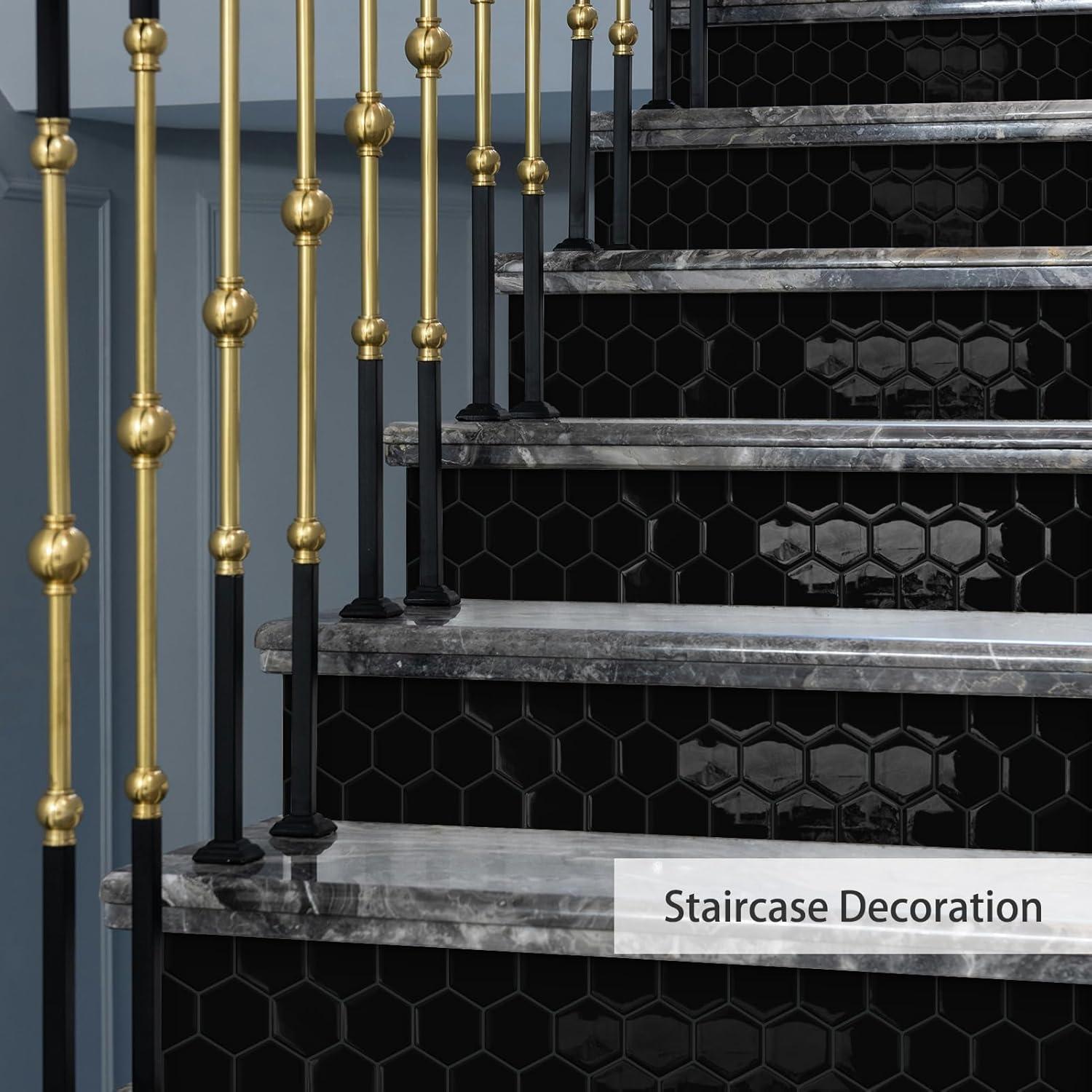 Azulejo Hexagonal Autoadhesivo MOONFUN Negro 30.48x30.48 cm - 10 Hojas