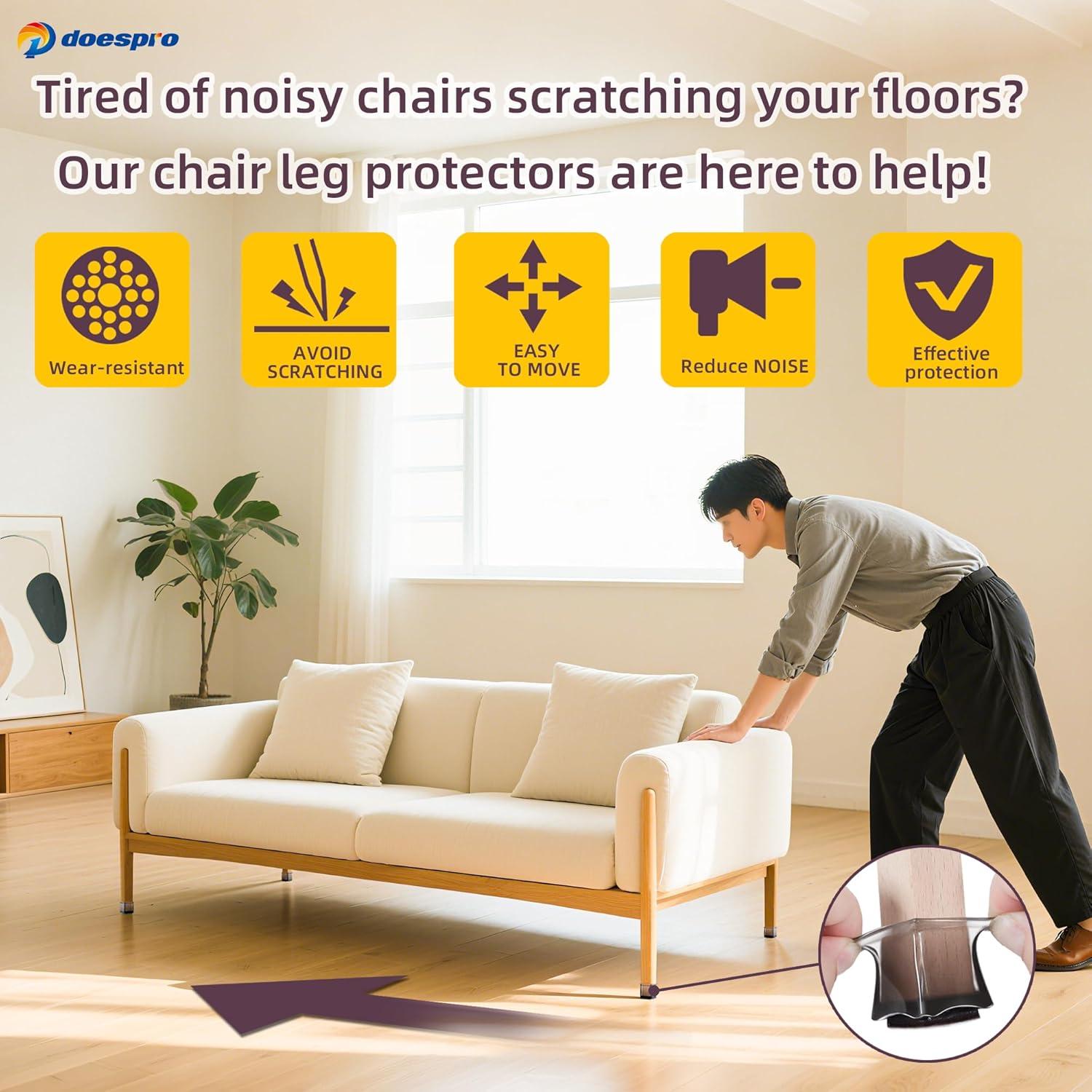 24 Protectores de Suelo de Silicona para Patas de Sillas - Negro