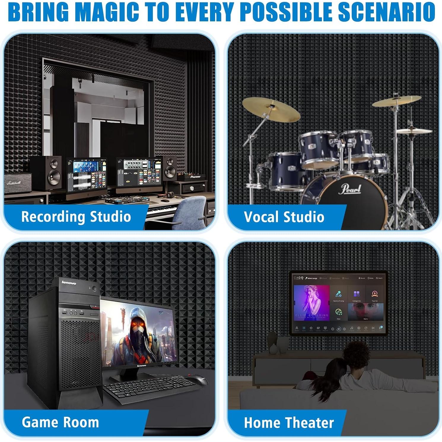 Paneles Acústicos de Espuma YHYGHXFR 121.9x61 cm 2 PCS Negro