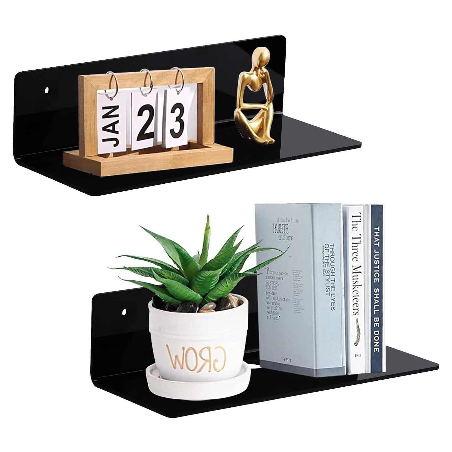 Estante Flotante de Acrílico Luium 22.86x9x6 cm Negro - Juego de 2