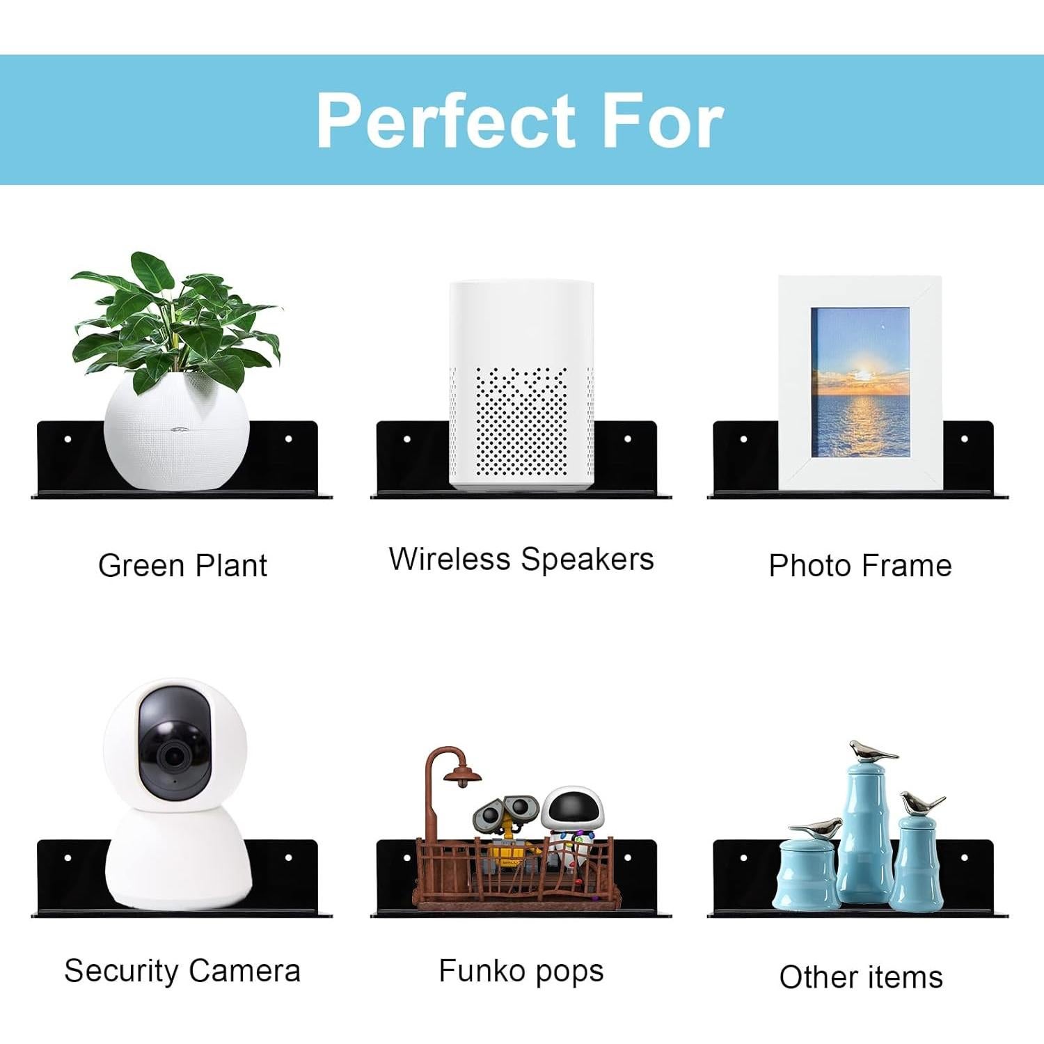 Estante Flotante de Acrílico Luium 22.86x9x6 cm Negro - Juego de 2