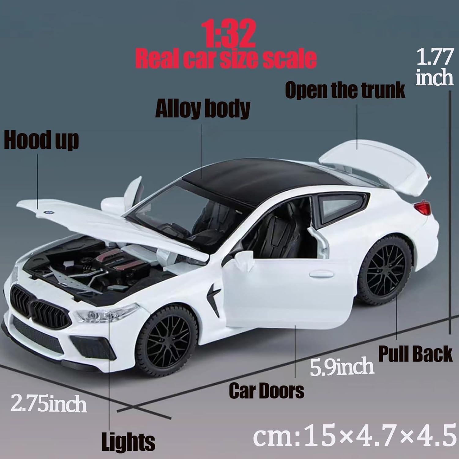 Coche de Juguete BMW M8 1:32 Metal con Luz y Sonido