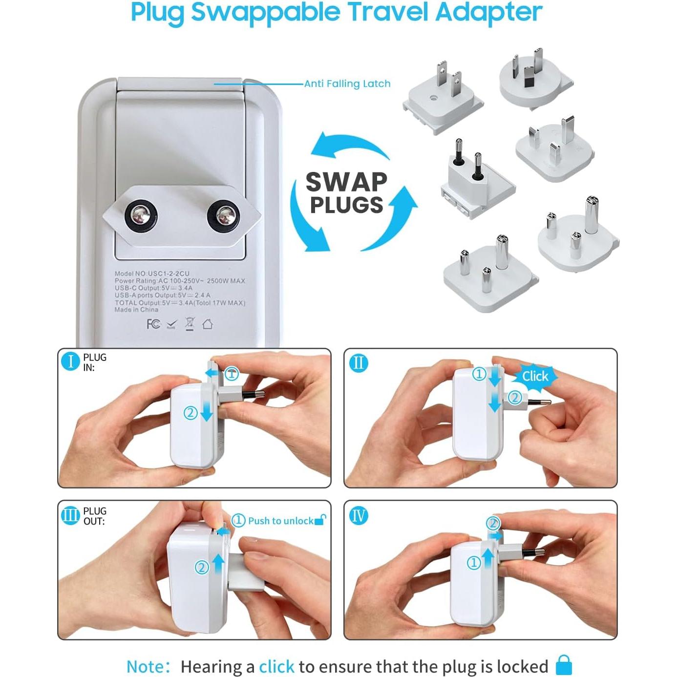 Adaptador de Viaje Universal VINTAR 5 en 1 con 3 USB 17W