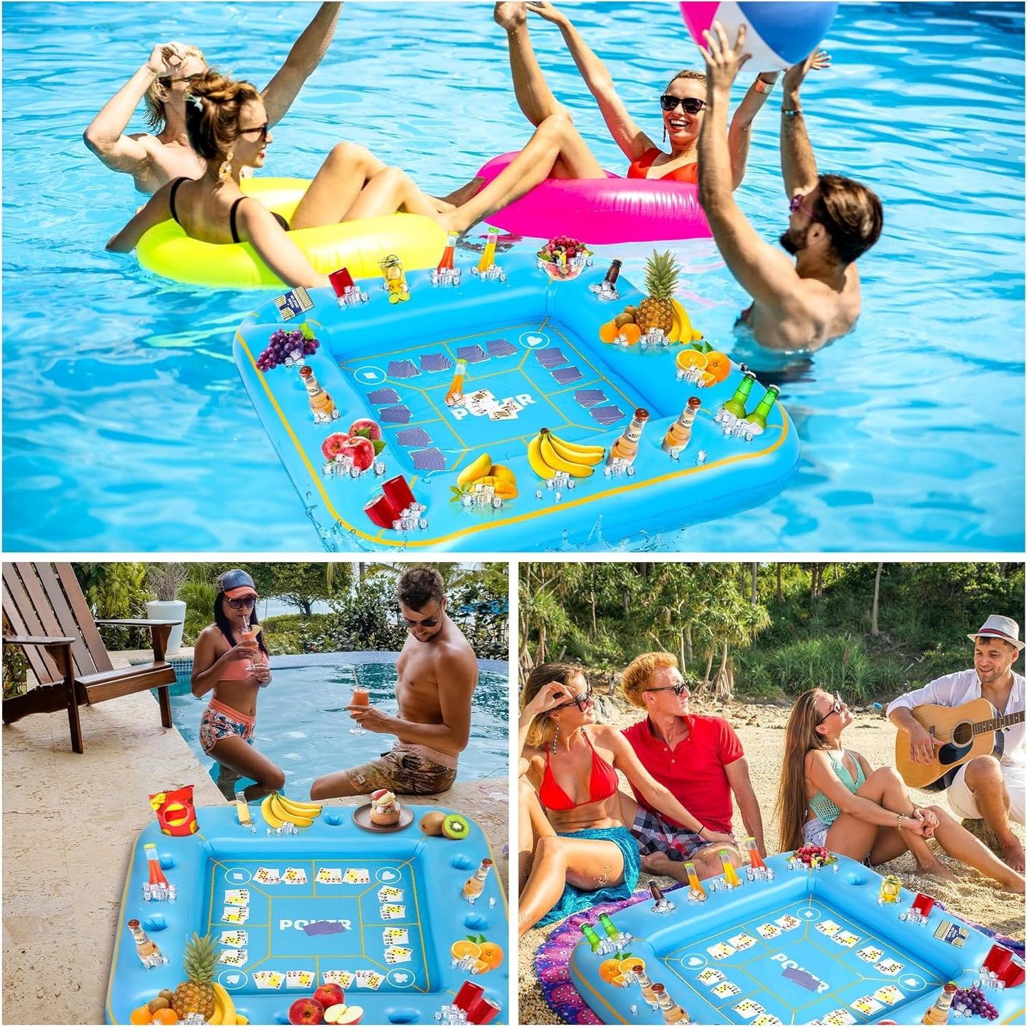 Mesa de Juego Inflable Extra Grande Elcoho 140x140 cm Azul Claro