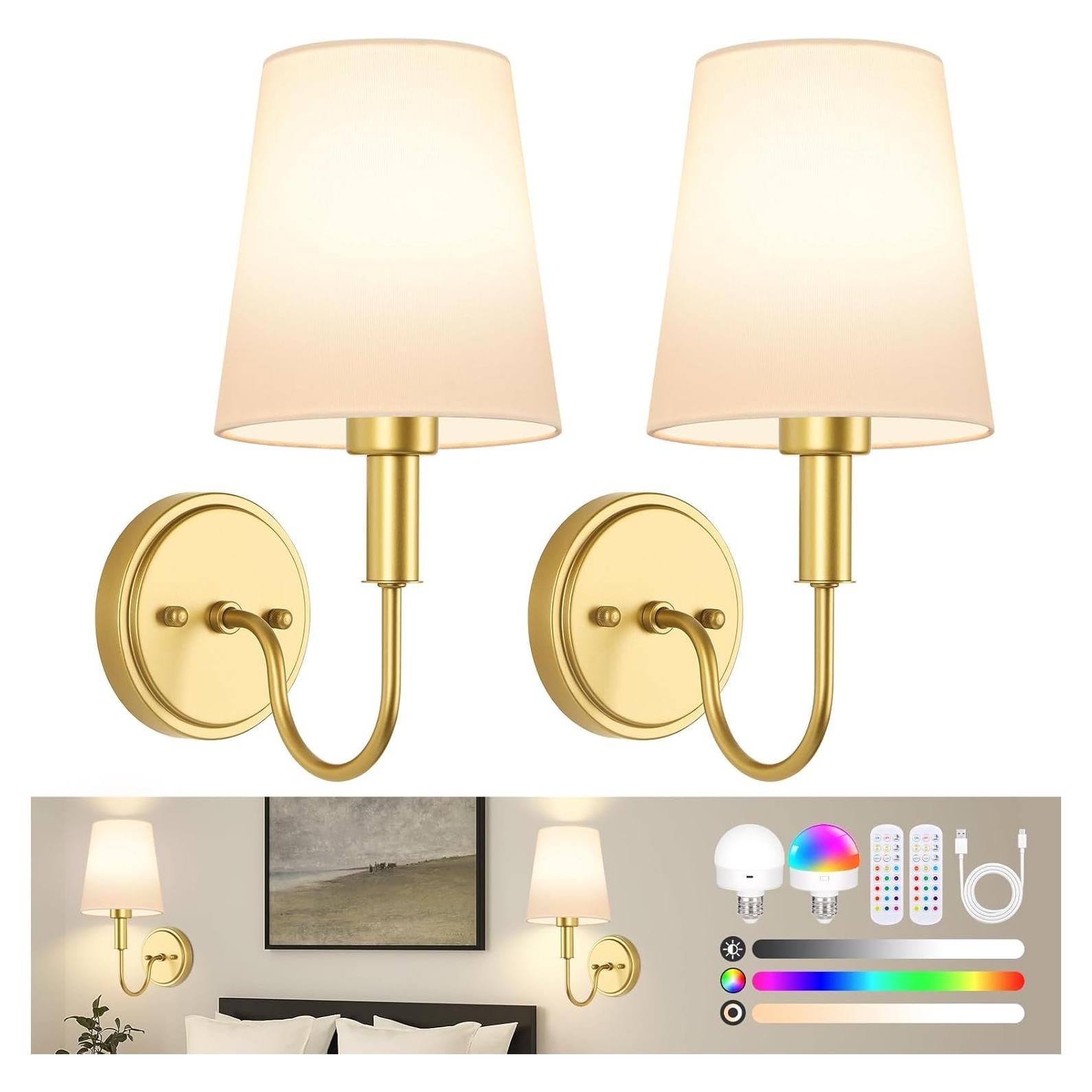 Aplique de Pared Inalámbrico Odnora LED RGB Recargable - Juego de 2