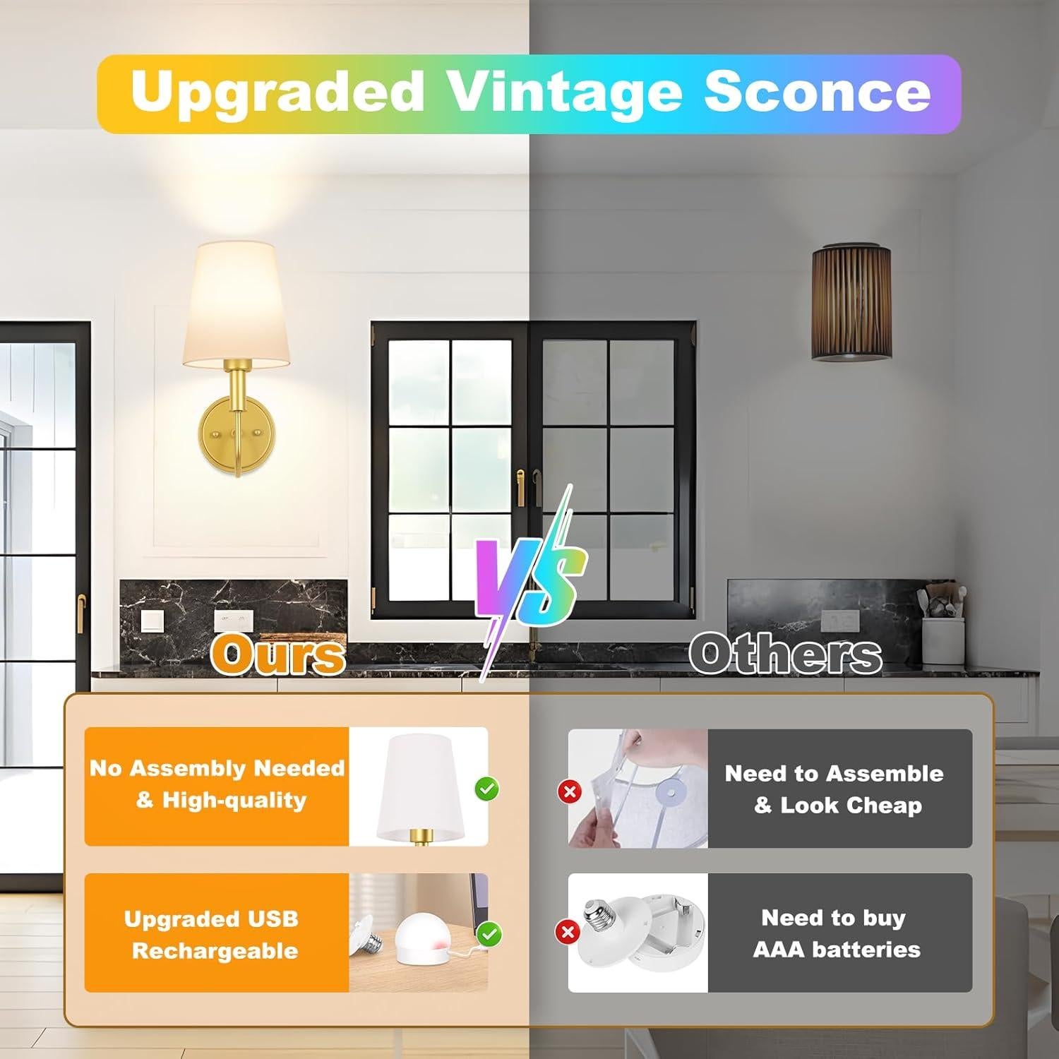 Aplique de Pared Inalámbrico Odnora LED RGB Recargable - Juego de 2