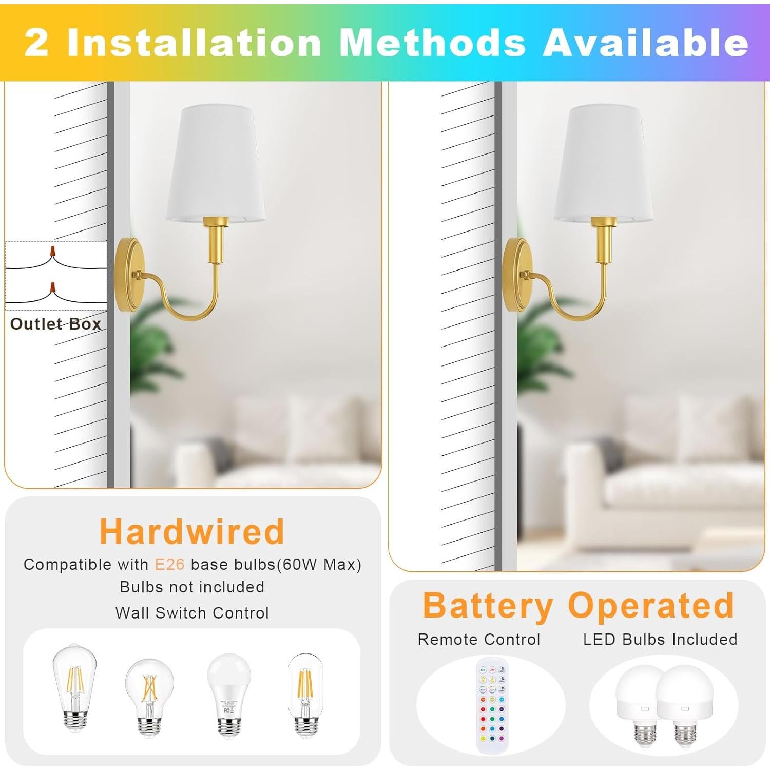 Aplique de Pared Inalámbrico Odnora LED RGB Recargable - Juego de 2