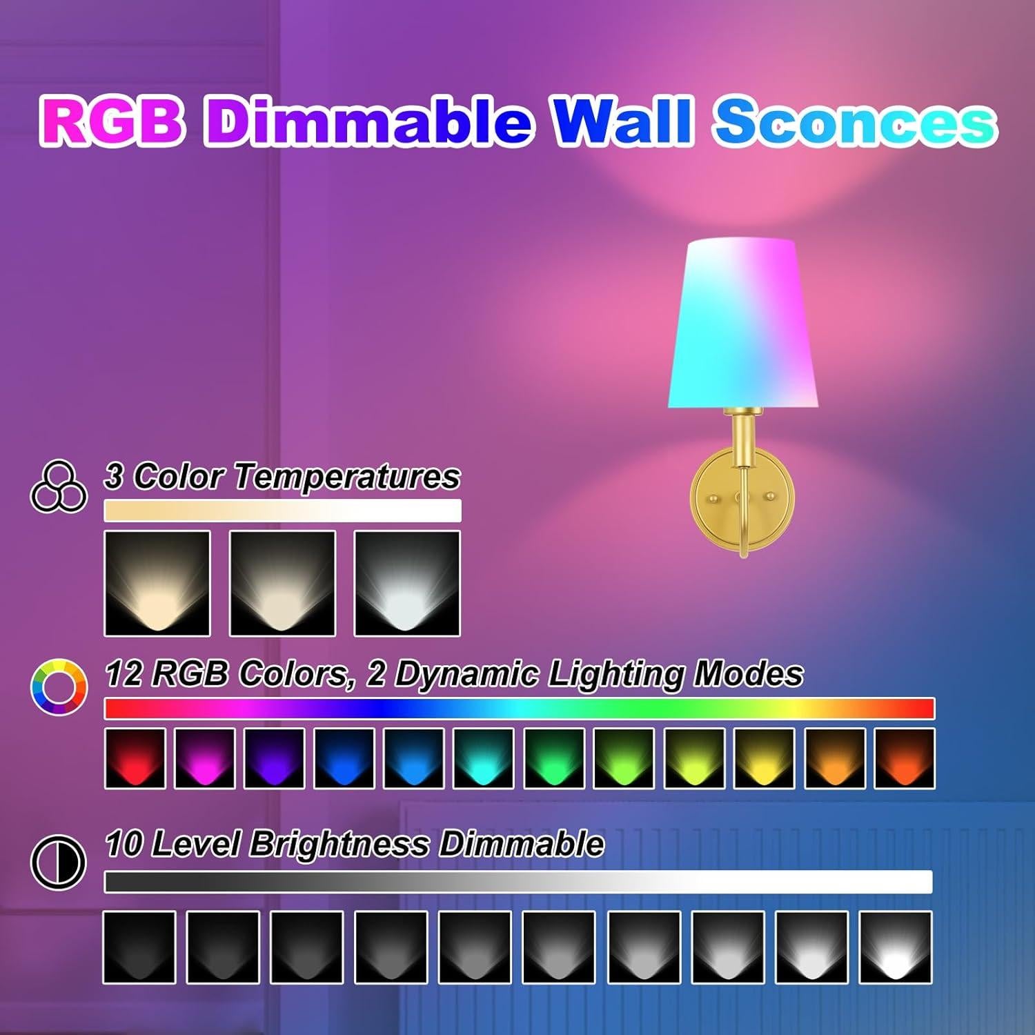 Aplique de Pared Inalámbrico Odnora LED RGB Recargable - Juego de 2