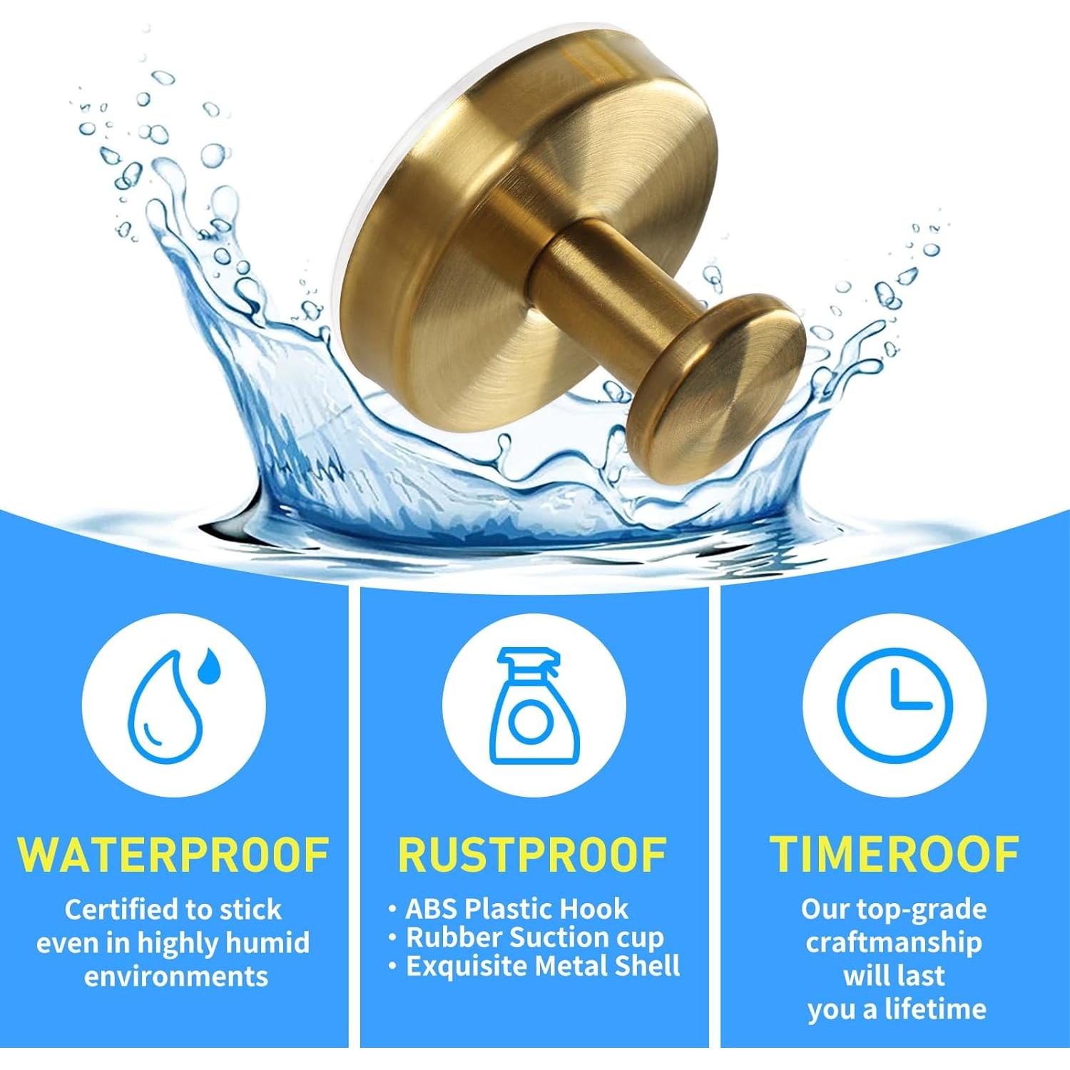 Ganchos de Ventosa Sin Taladro NABOBA - 2 Pcs Oro Cepillado