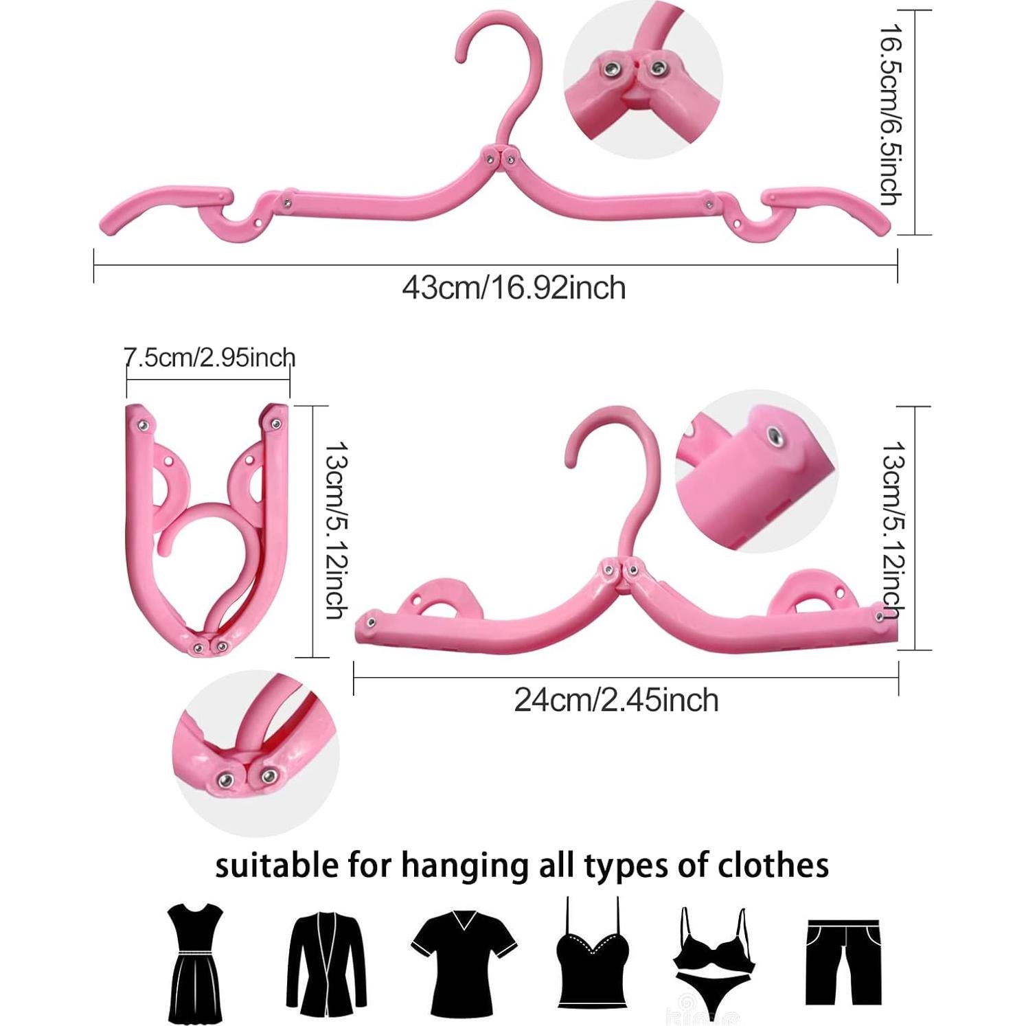 11 Perchas de Viaje Plegables BWXXXR Rosa para Ropa