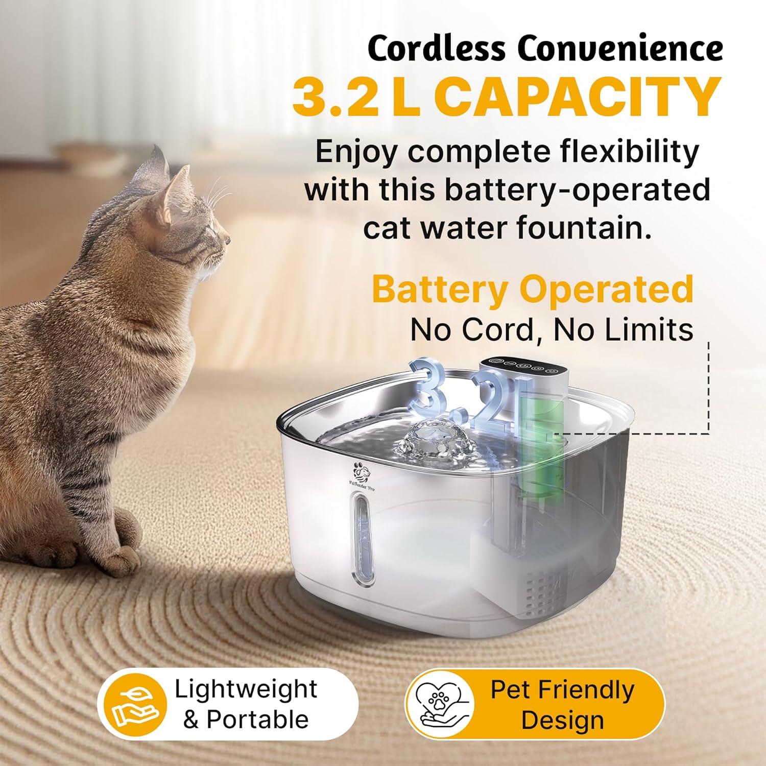 Fuente de Agua Inalámbrica PetFeeder Pro 3.2L Acero Inoxidable