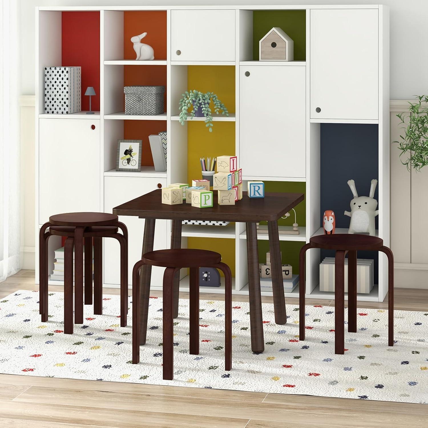 Juego de 4 Taburetes Apilables de Madera CHEFJOY 45.72 cm