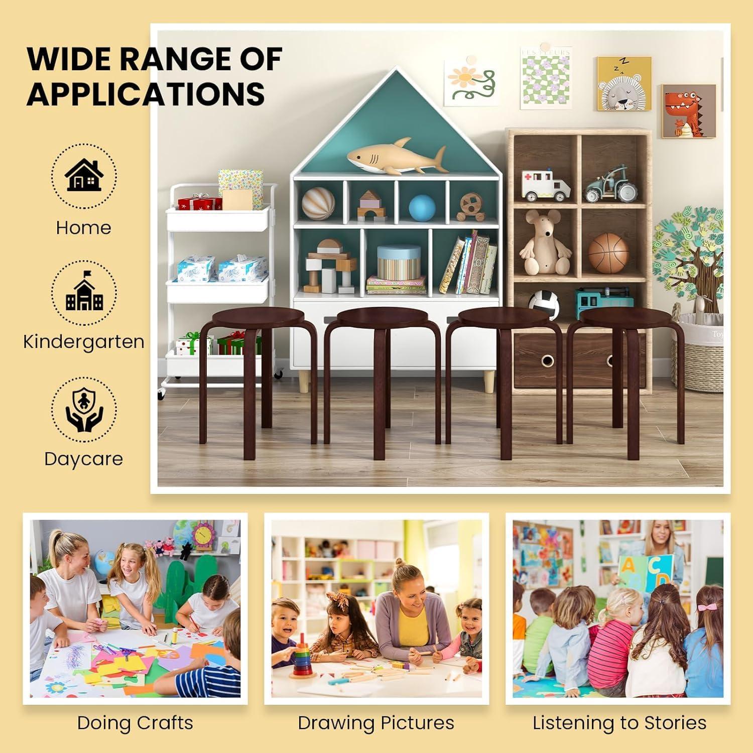 Juego de 4 Taburetes Apilables de Madera CHEFJOY 45.72 cm