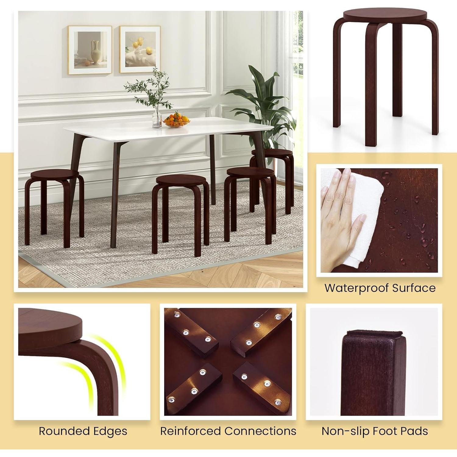 Juego de 4 Taburetes Apilables de Madera CHEFJOY 45.72 cm