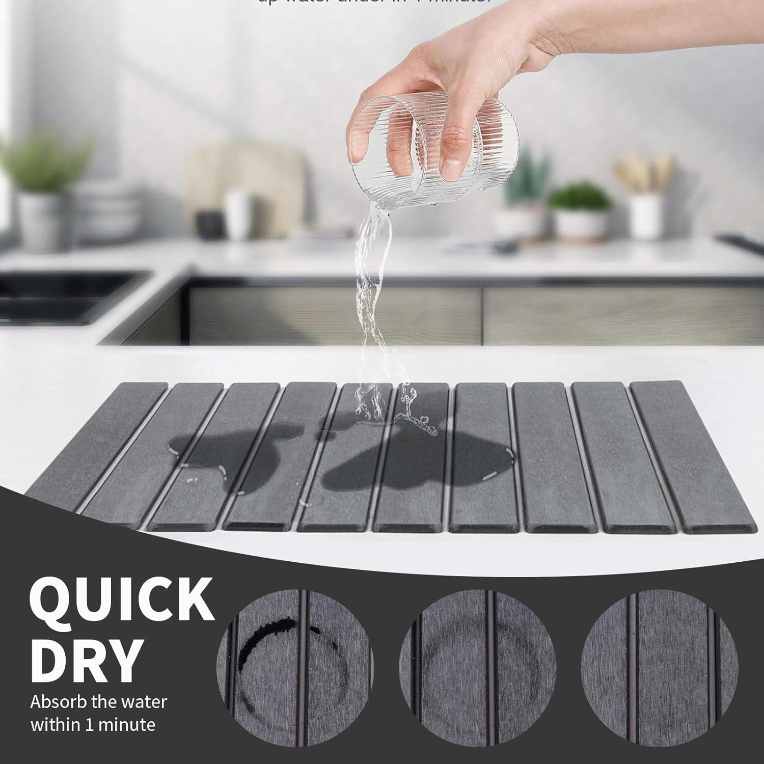 Alfombrilla de Secado de Piedra Tigena 61x41 cm Gris Oscuro