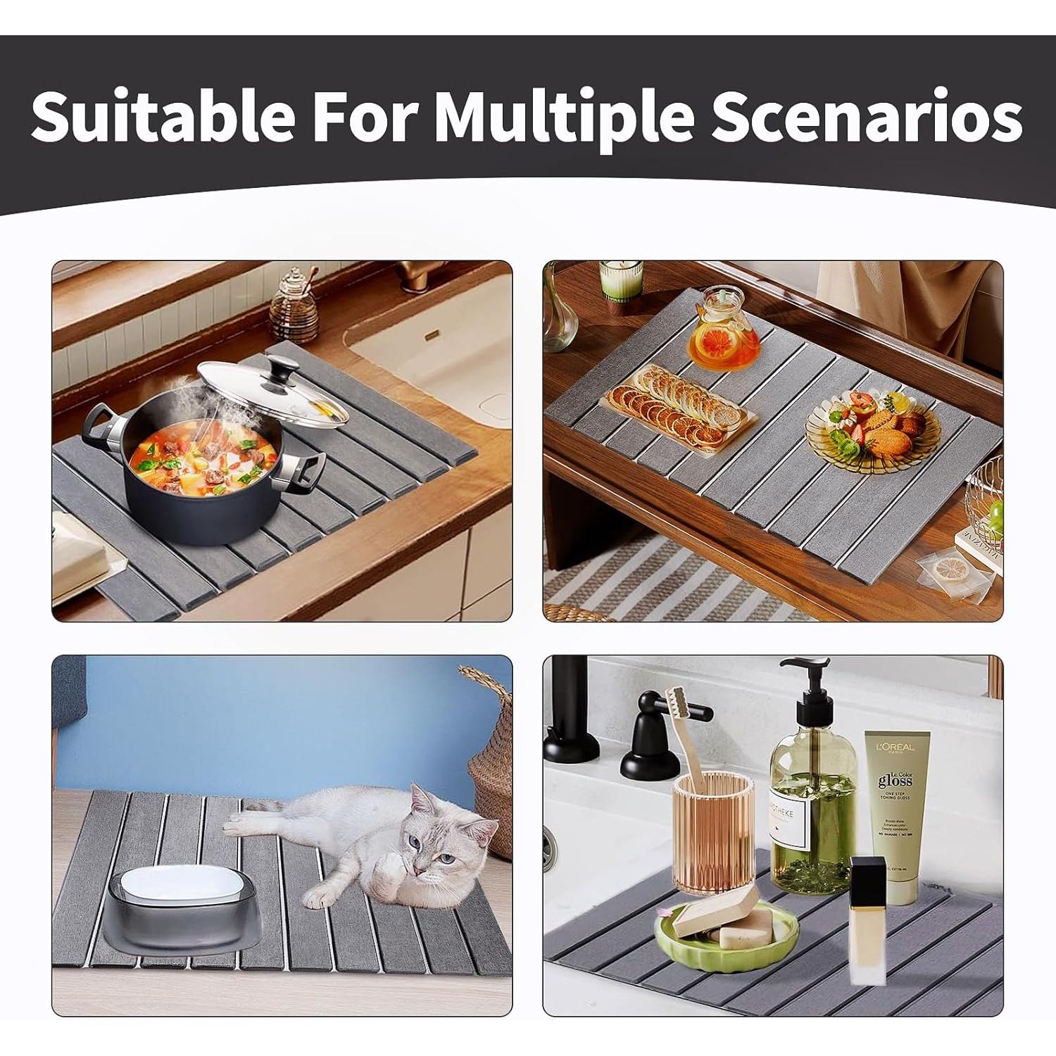 Alfombrilla de Secado de Piedra Tigena 61x41 cm Gris Oscuro