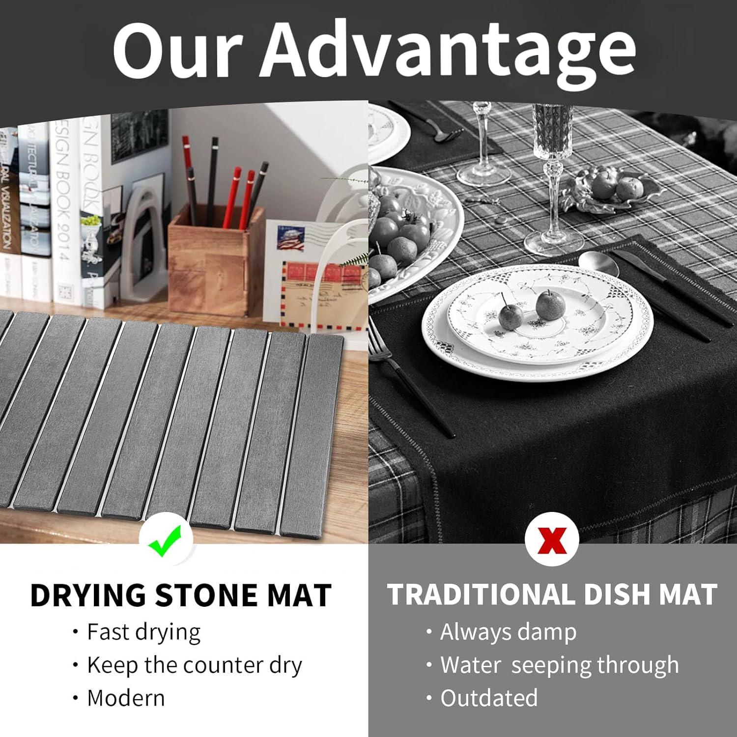 Alfombrilla de Secado de Piedra Tigena 61x41 cm Gris Oscuro