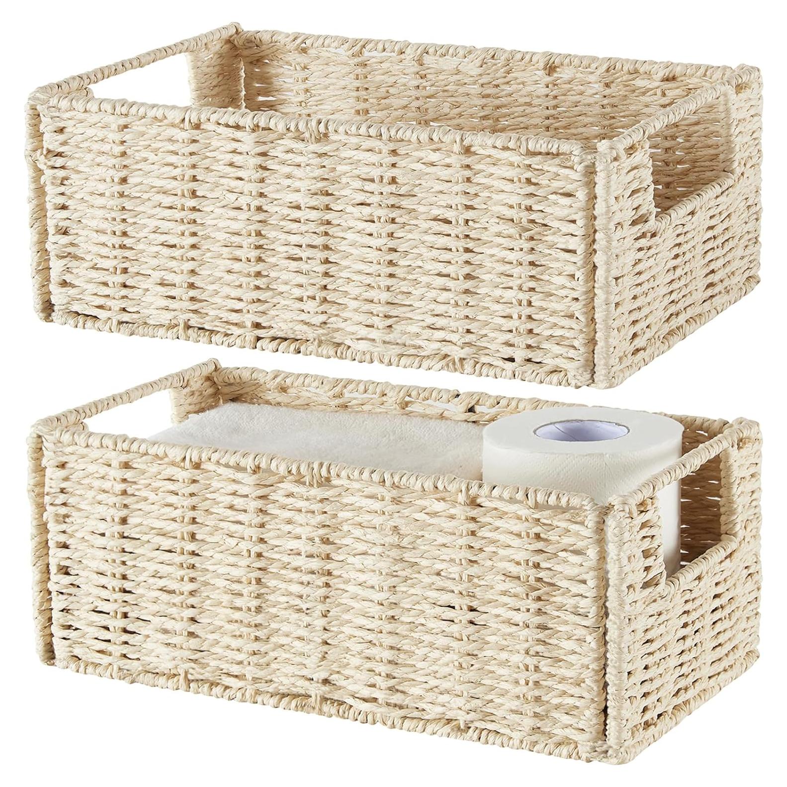 Cesta de Almacenamiento de Mimbre Vagusicc, Juego de 2 Plegables Beige