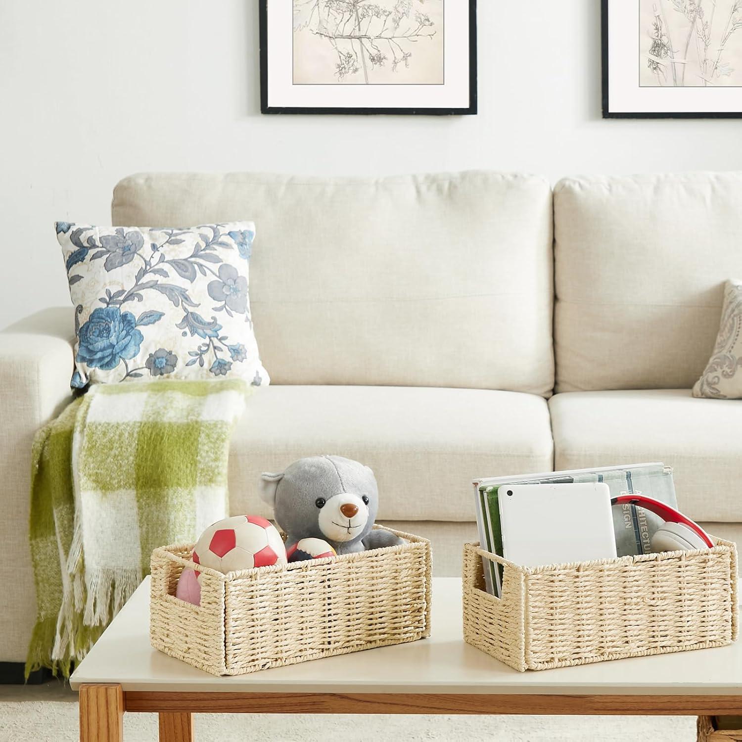 Cesta de Almacenamiento de Mimbre Vagusicc, Juego de 2 Plegables Beige