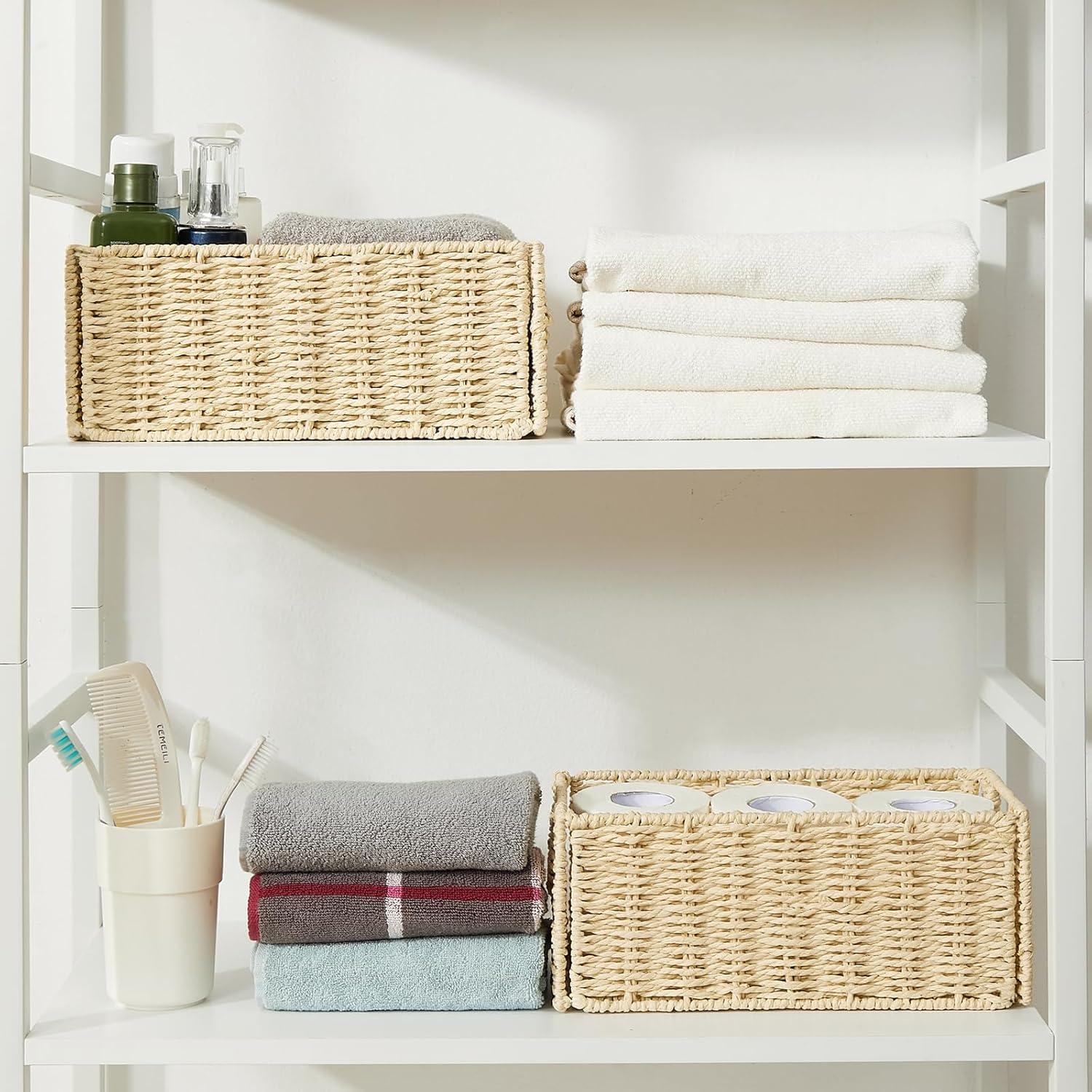 Cesta de Almacenamiento de Mimbre Vagusicc, Juego de 2 Plegables Beige