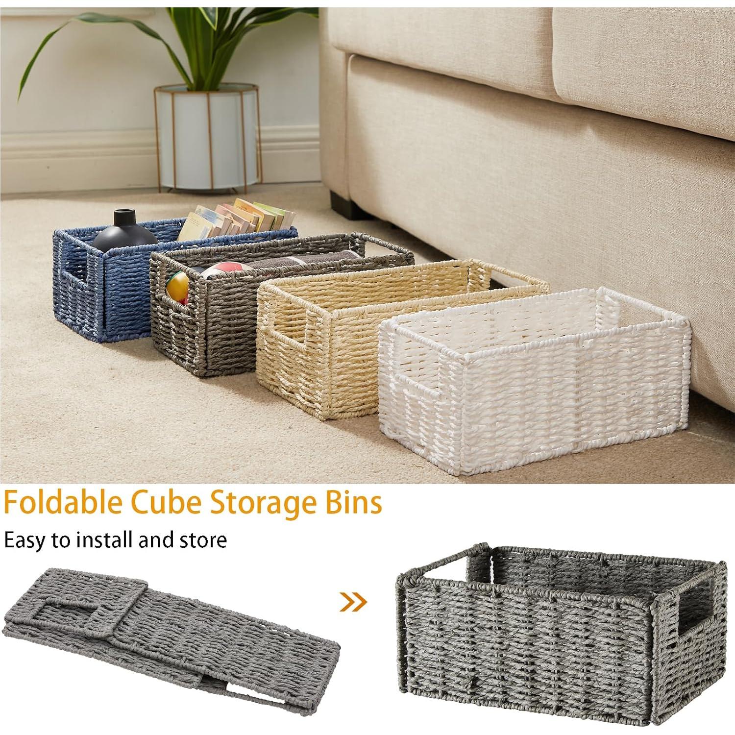 Cesta de Almacenamiento de Mimbre Vagusicc, Juego de 2 Plegables Beige