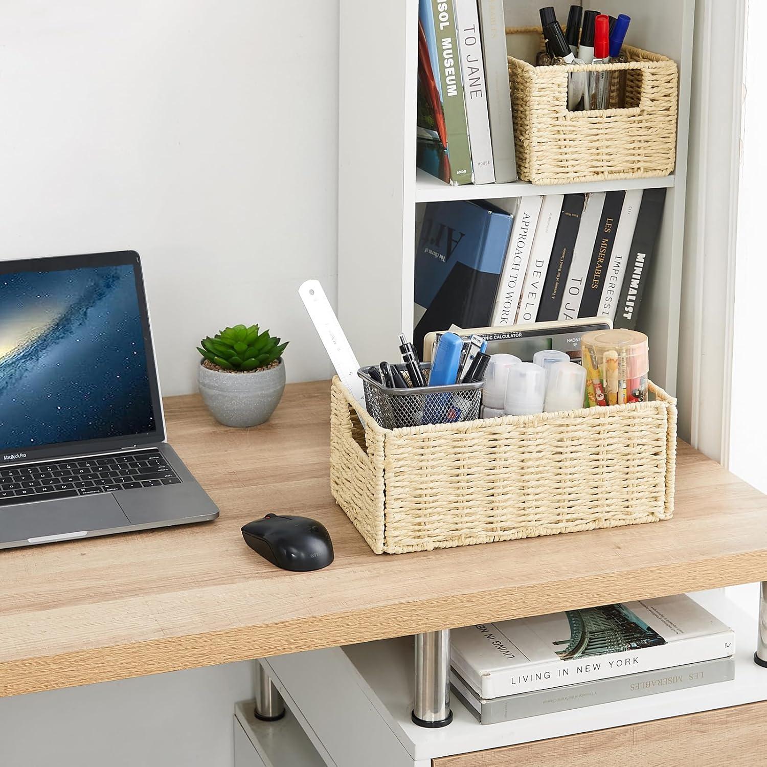 Cesta de Almacenamiento de Mimbre Vagusicc, Juego de 2 Plegables Beige