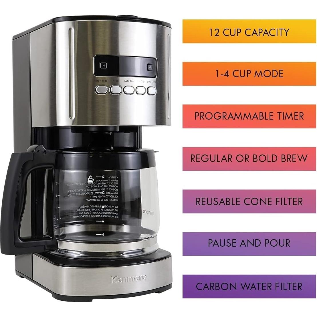 Cafetera Programable Kenmore 12 Tazas Acero Inoxidable