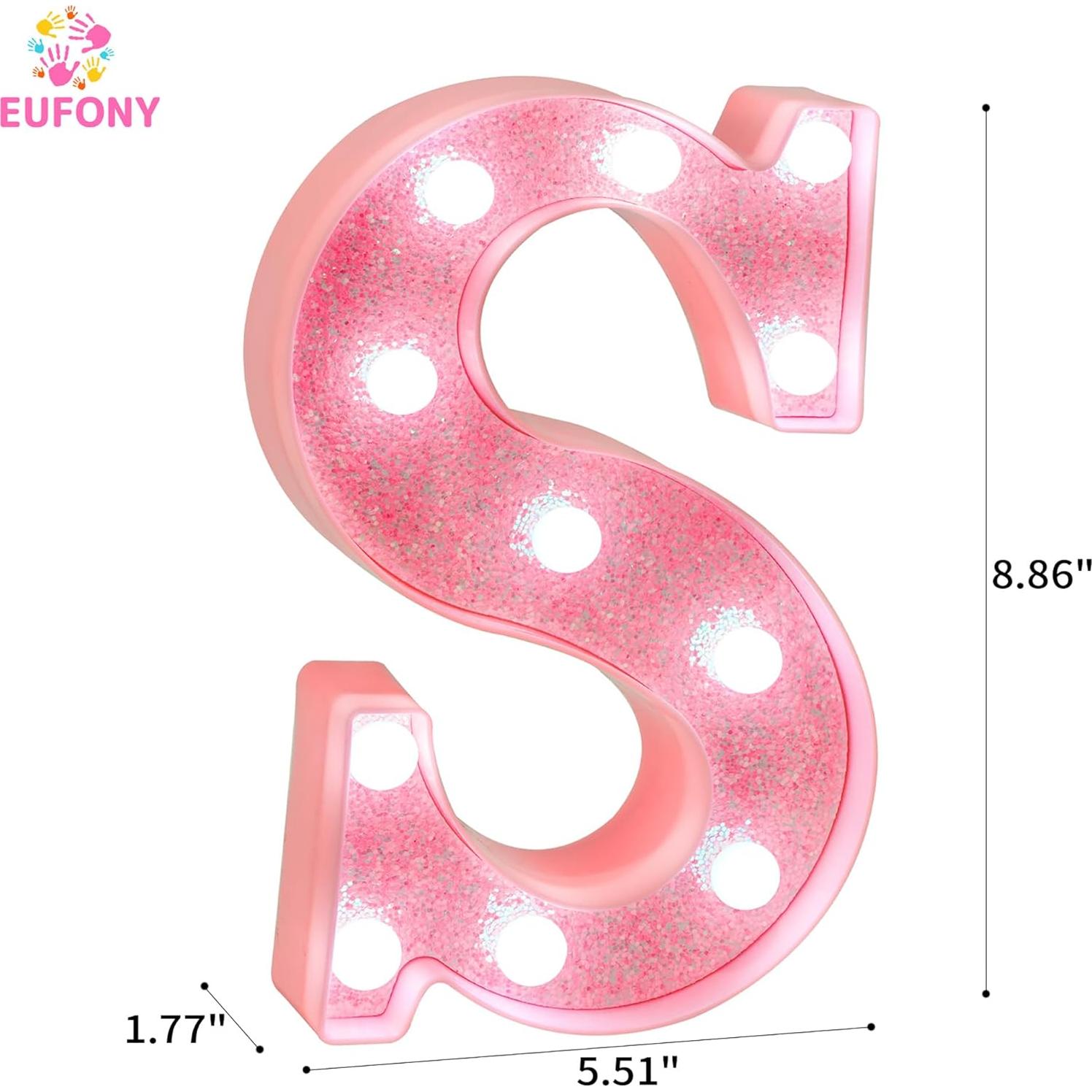 Letra S Rosa LED Eufony con Brillo Frío para Decoración