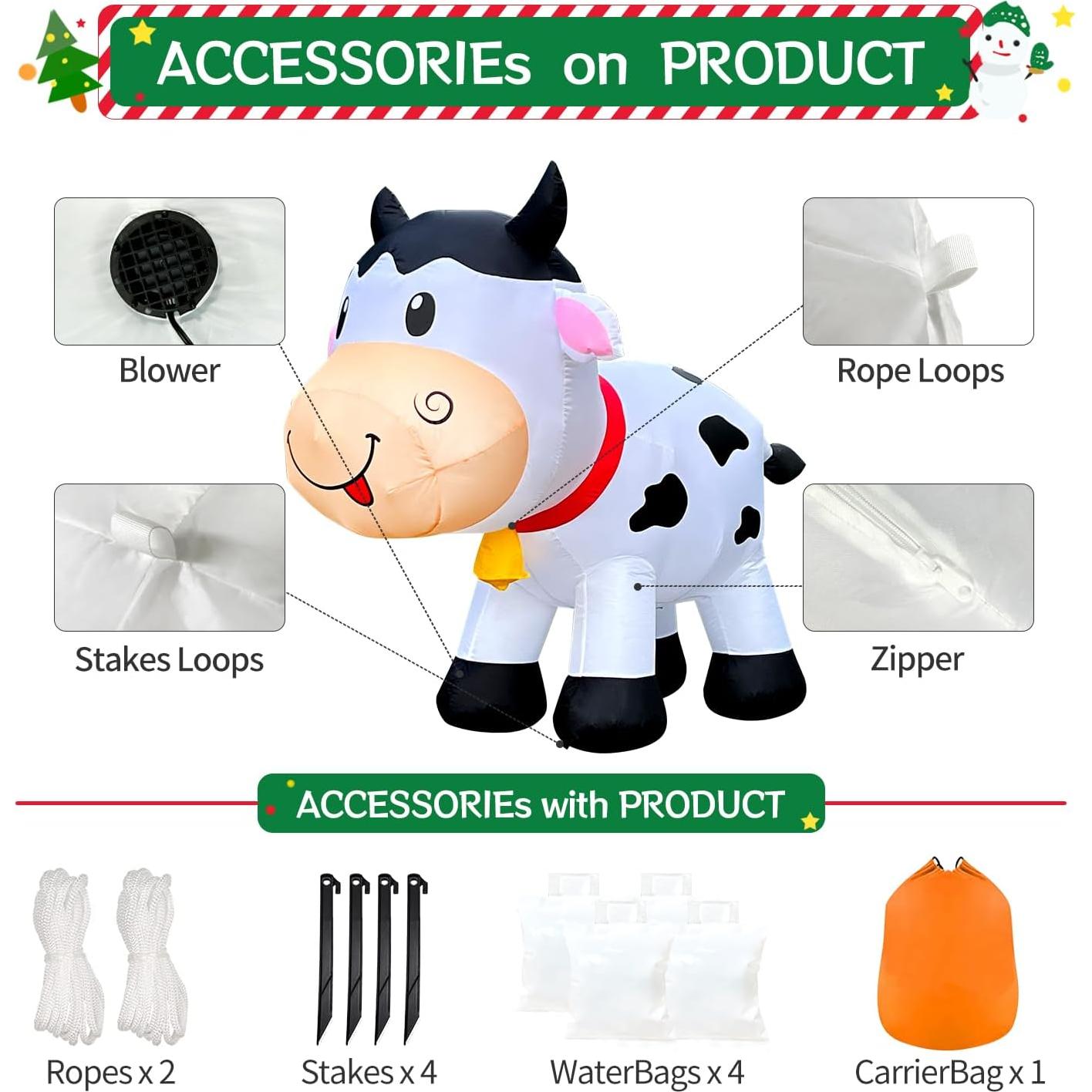 Vaca Inflable de Navidad DomKom con Luces LED 1.8m