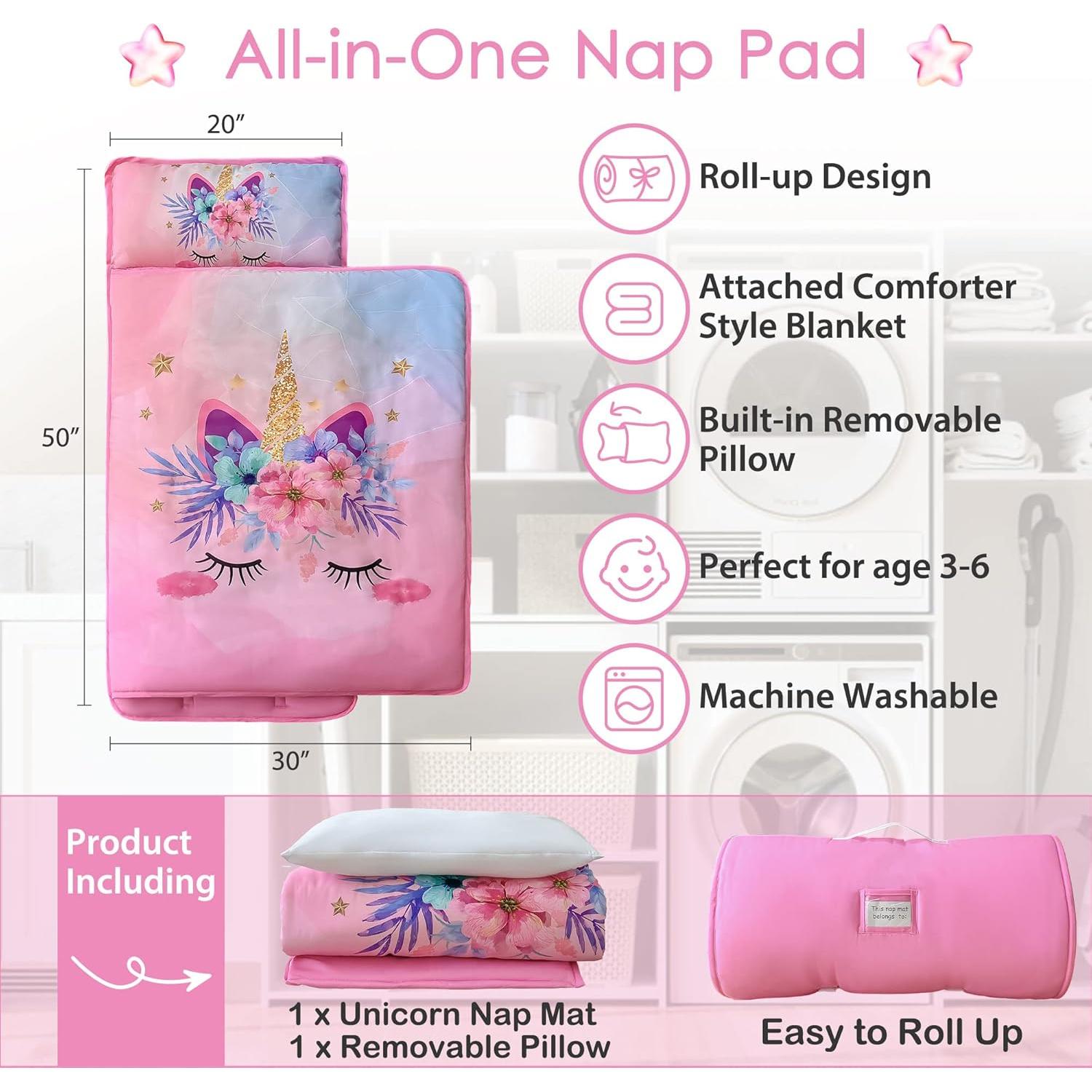 Mat de Siesta Unicornio Rosa VIVILINEN 127x51 cm con Almohada