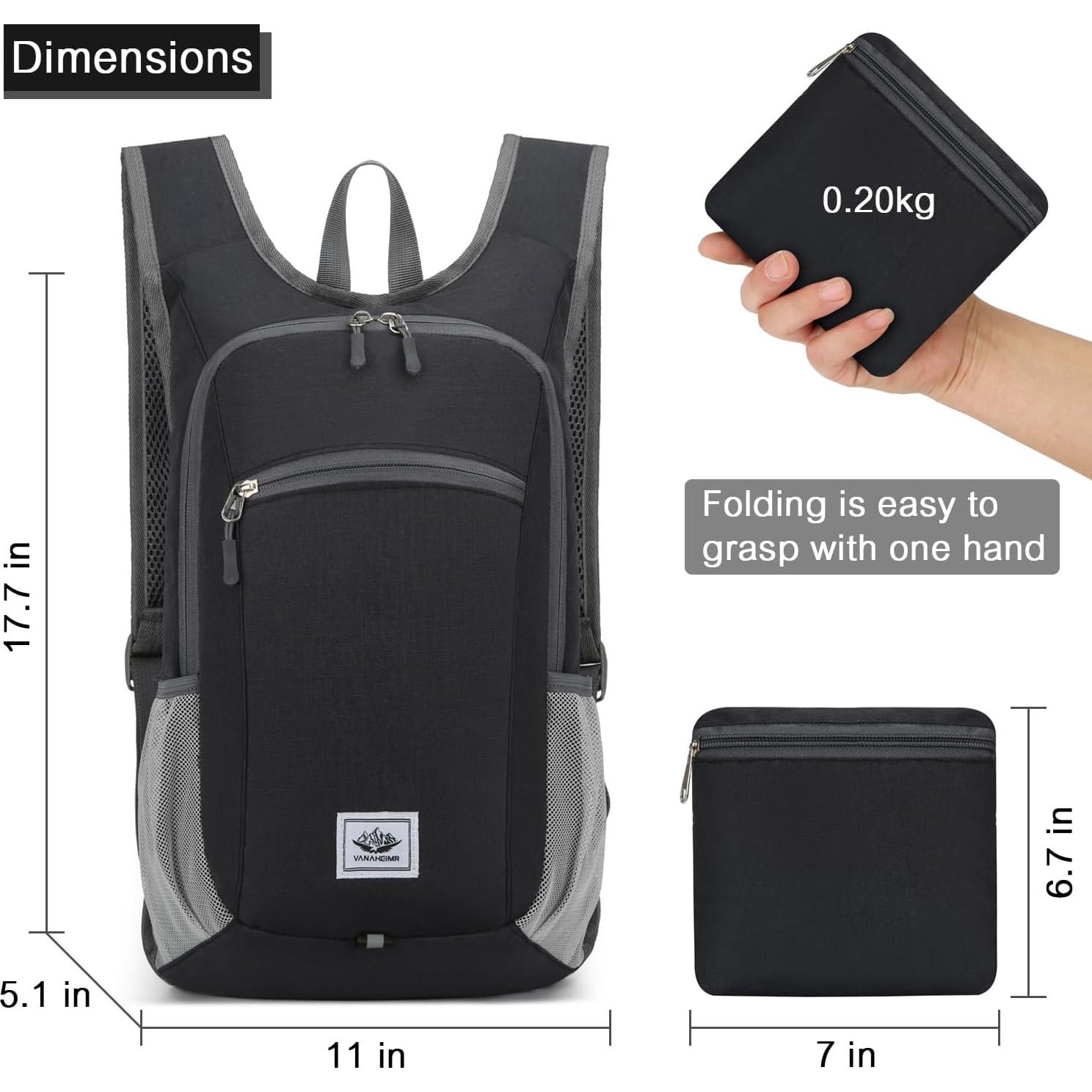 Mochila Plegable Esup 15L Impermeable para Senderismo Negro