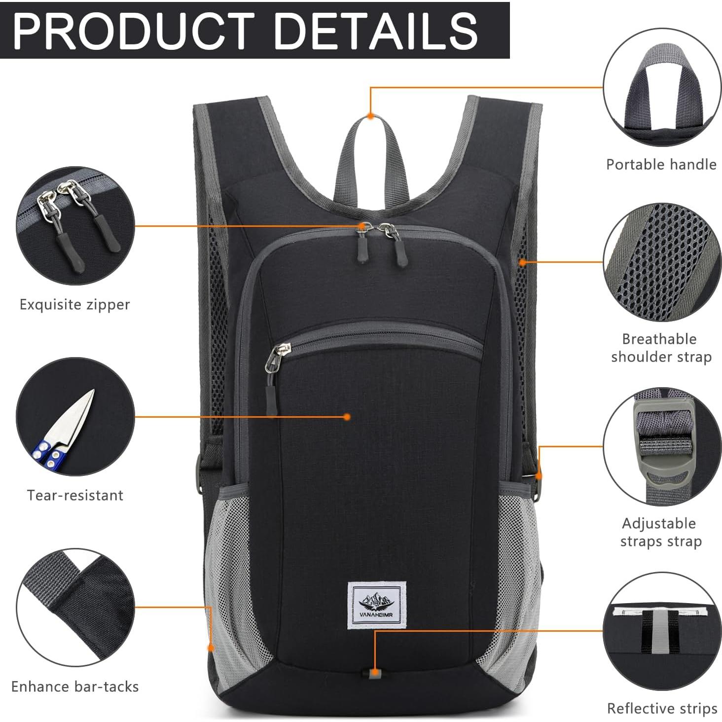 Mochila Plegable Esup 15L Impermeable para Senderismo Negro