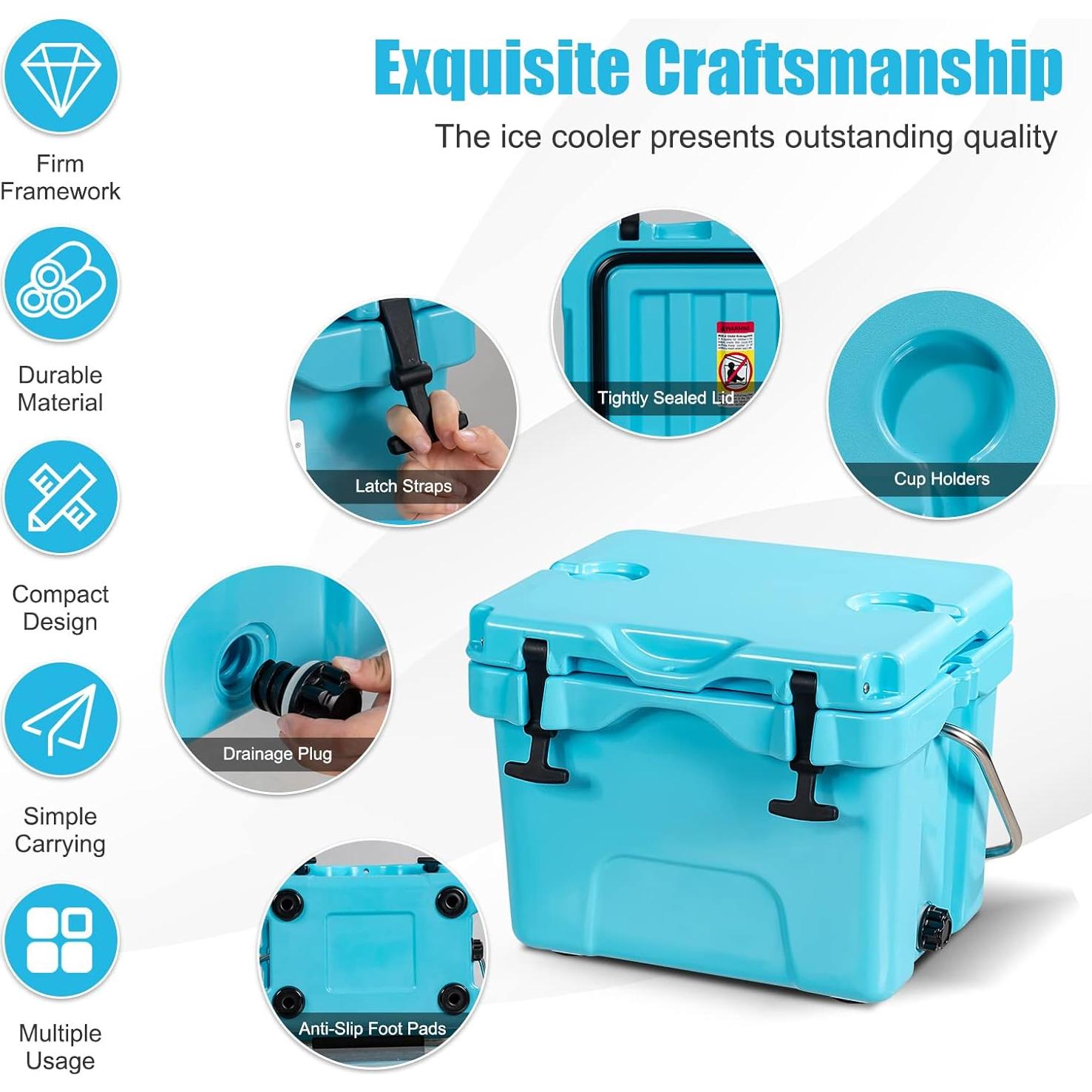 Enfriador de Hielo COSTWAY 16 Cuartos Azul Aislado Portátil