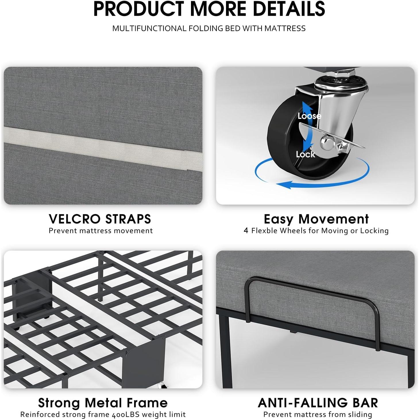 Cama Plegable Fabulis con Colchón Viscoelástico 190.5x96.5cm