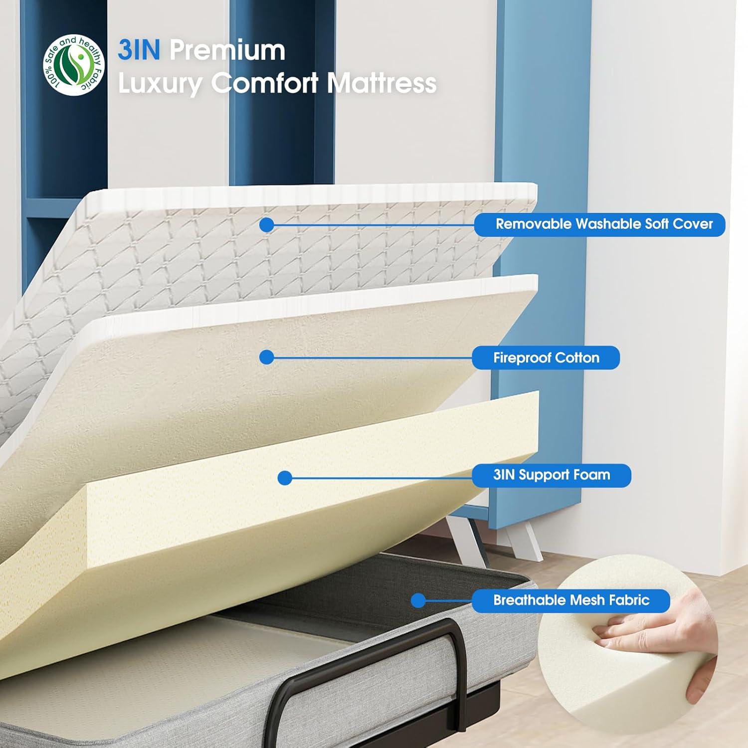 Cama Plegable Fabulis con Colchón Viscoelástico 190.5x96.5cm