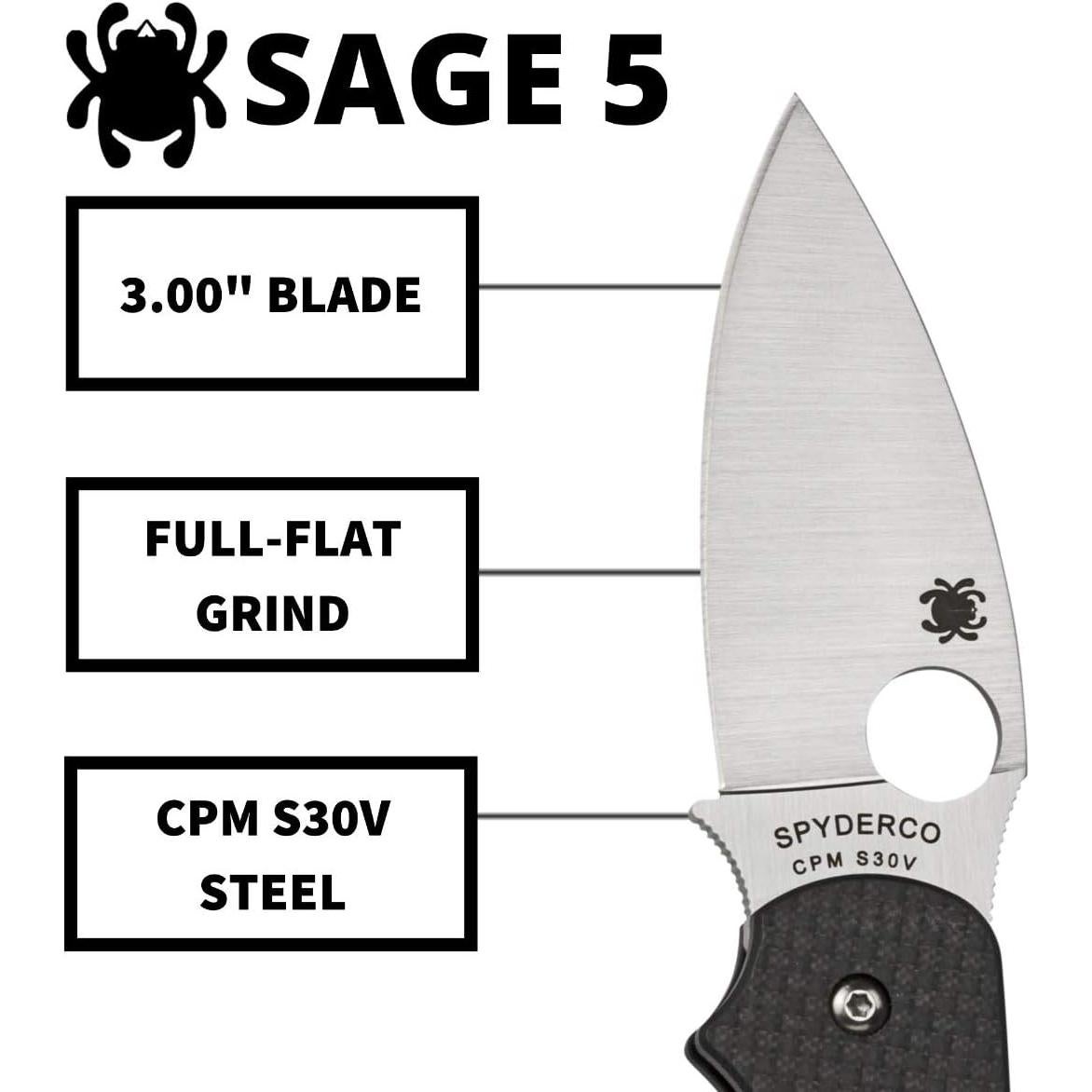 Cuchillo Plegable Spyderco Sage 5 con Hoja de Acero S30V 7.62 cm