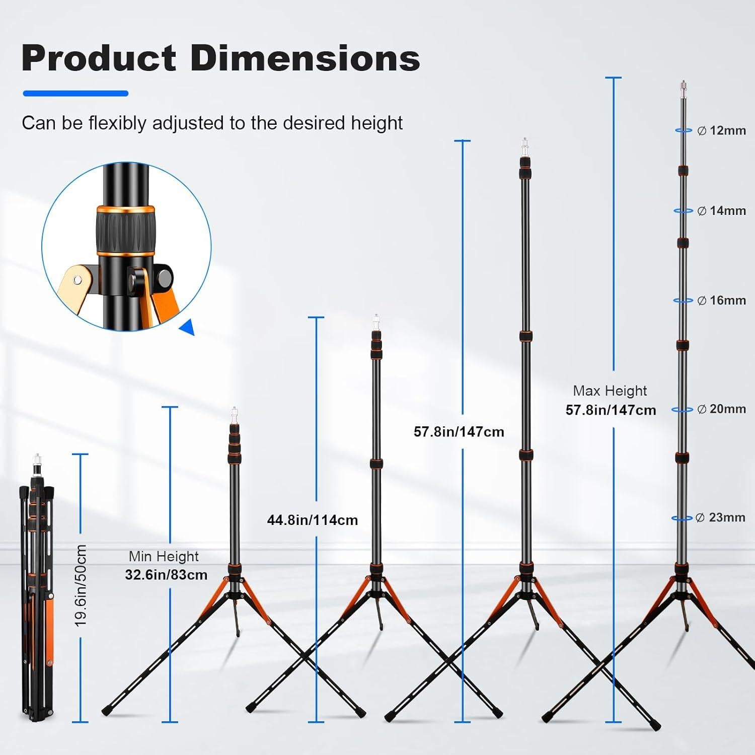 Soporte de Luz de Viaje 2.2m Aleación de Aluminio Ajustable