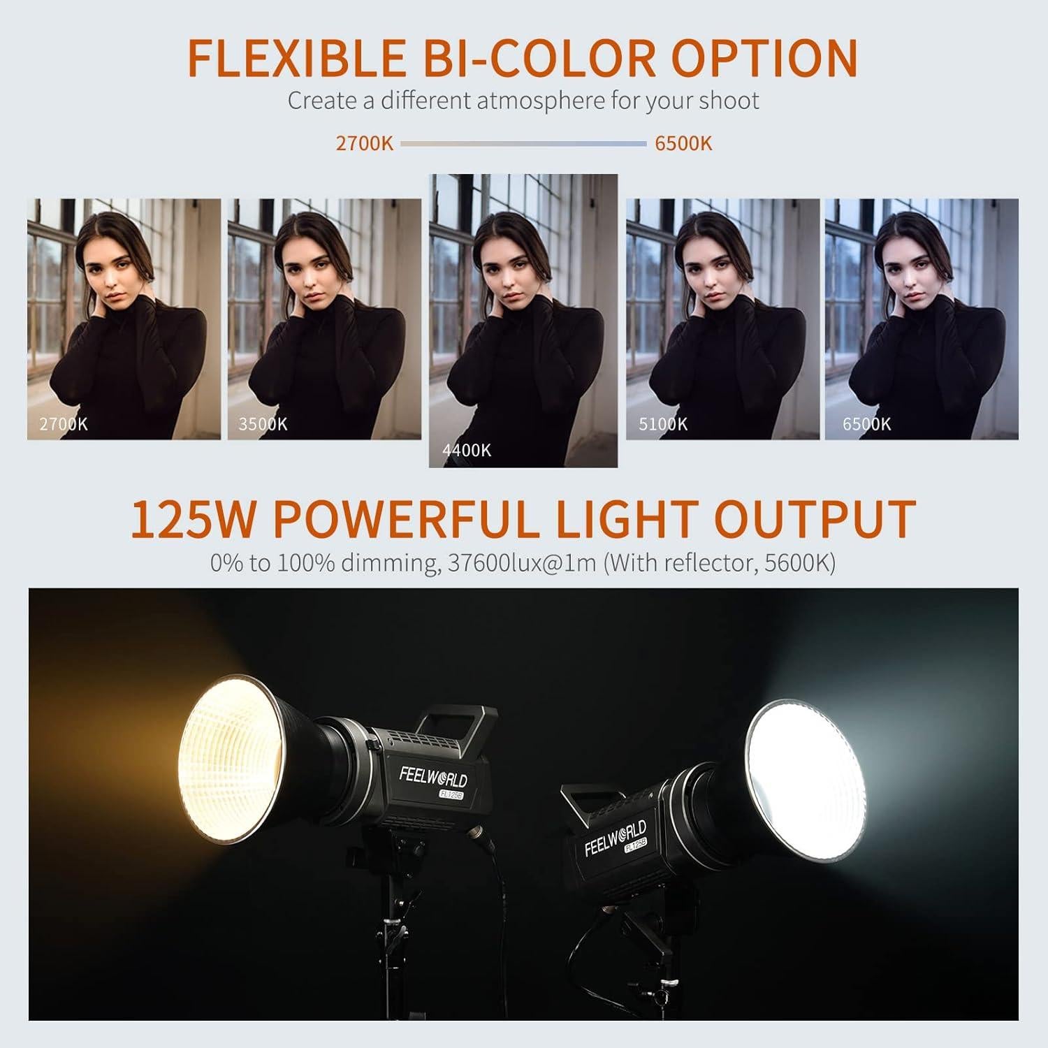 Luz de Estudio Bi-Color FEELWORLD FL125B 125W 2700K-6500K