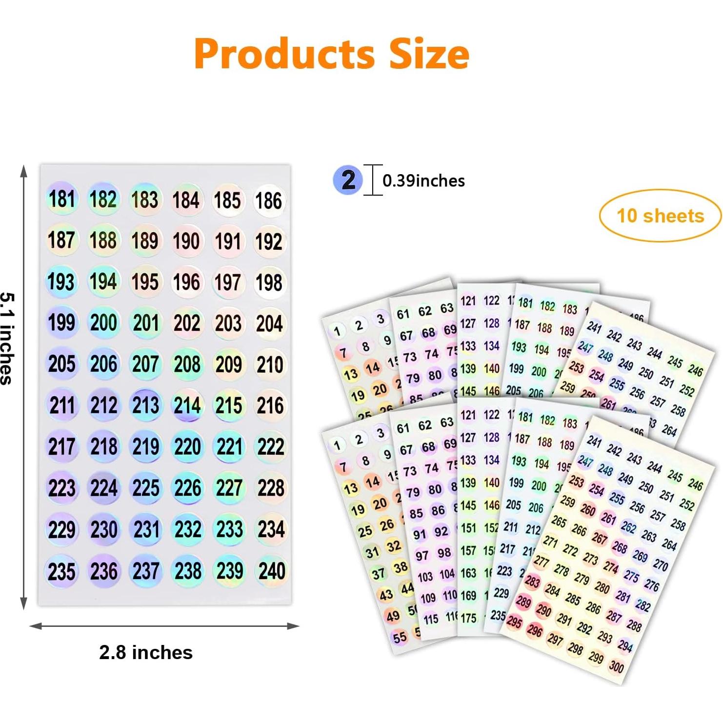 2 Juegos de Etiquetas Holográficas URGINO 1-300 para Organizar