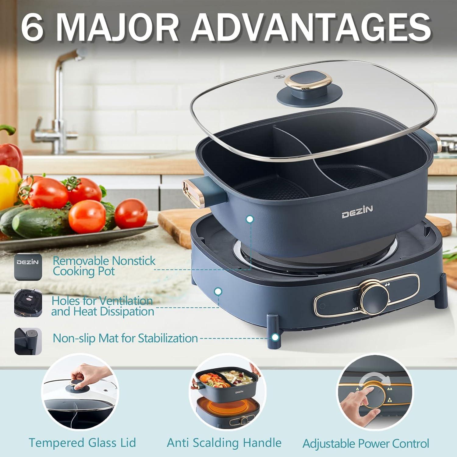 Olla Eléctrica DEZIN Shabu Shabu 5.5L Doble Sabor Antiadherente