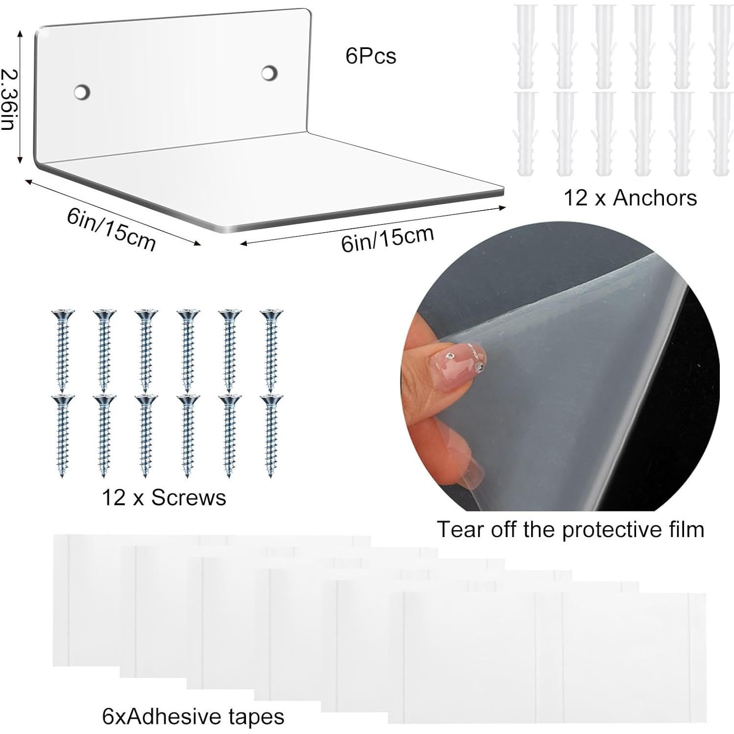 Estantes Flotantes de Acrílico Wenqik 15x15 cm - 6 Piezas