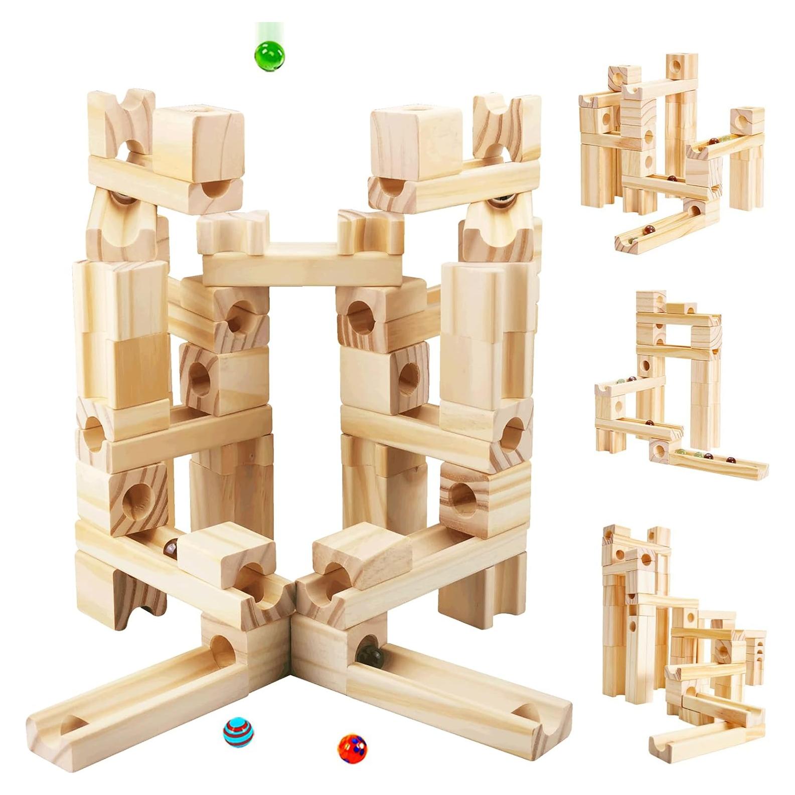 Pista de Canicas de Madera Onshine - Set de 60 Piezas para Niños