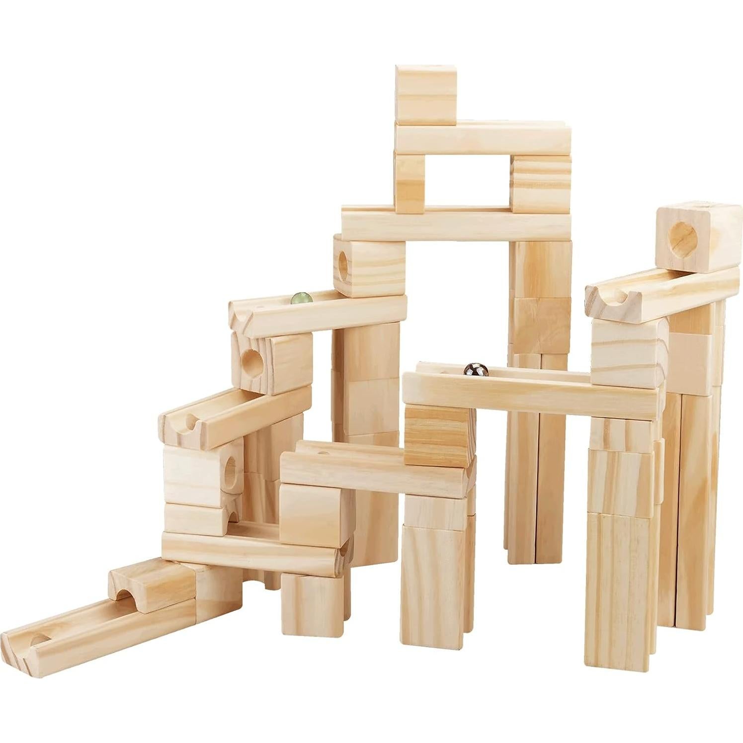 Pista de Canicas de Madera Onshine - Set de 60 Piezas para Niños