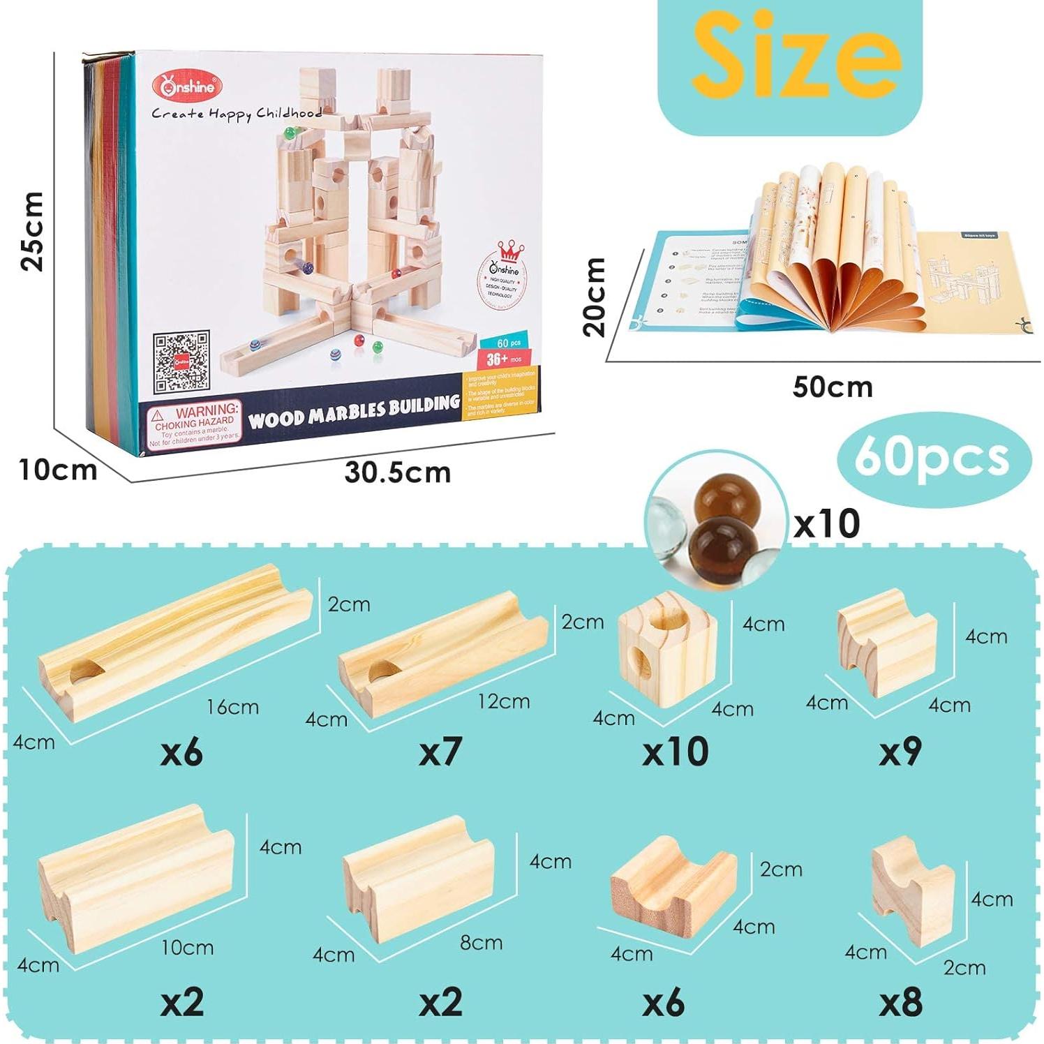 Pista de Canicas de Madera Onshine - Set de 60 Piezas para Niños